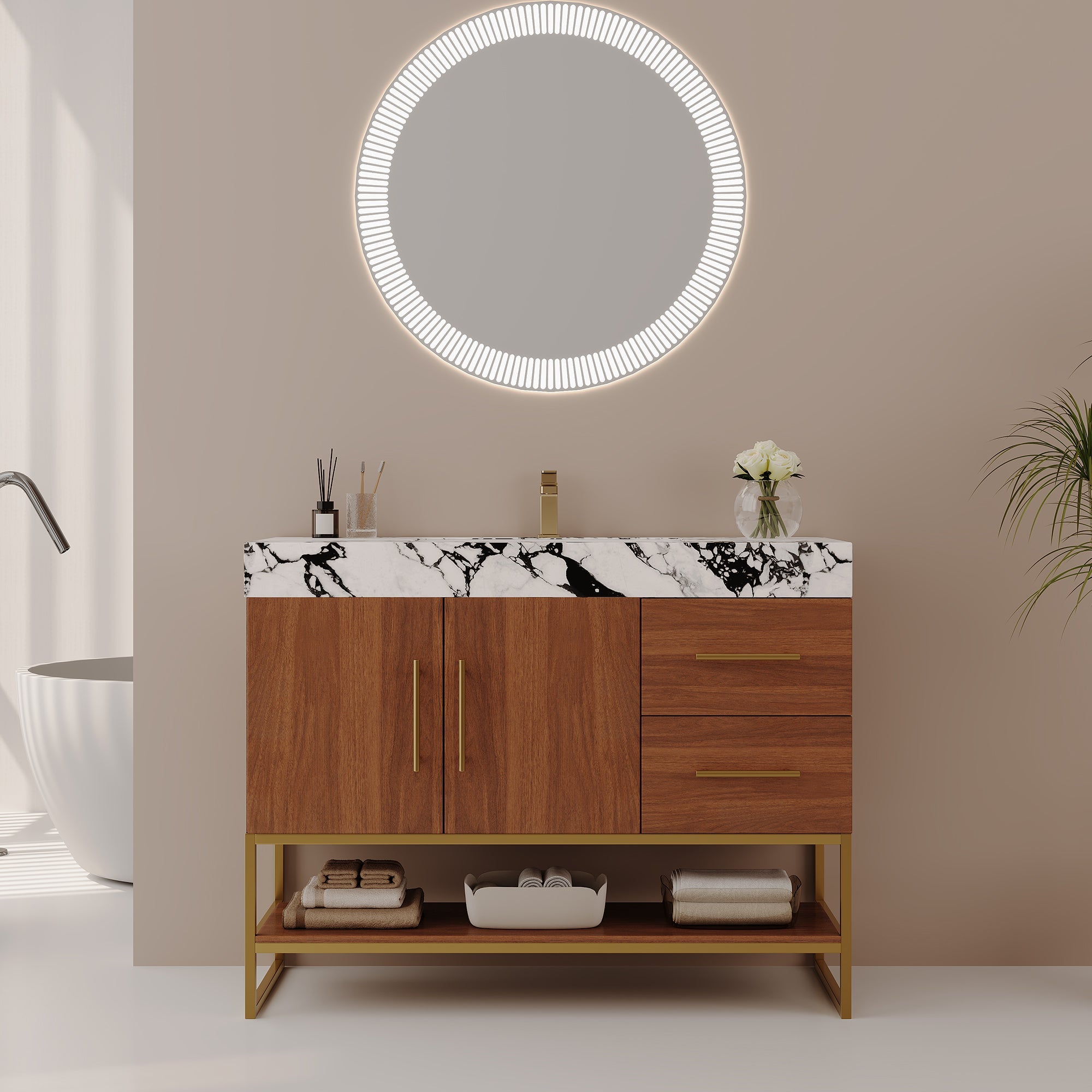36" Modern Free-Standing Bathroom Vanity with Seamless Sink