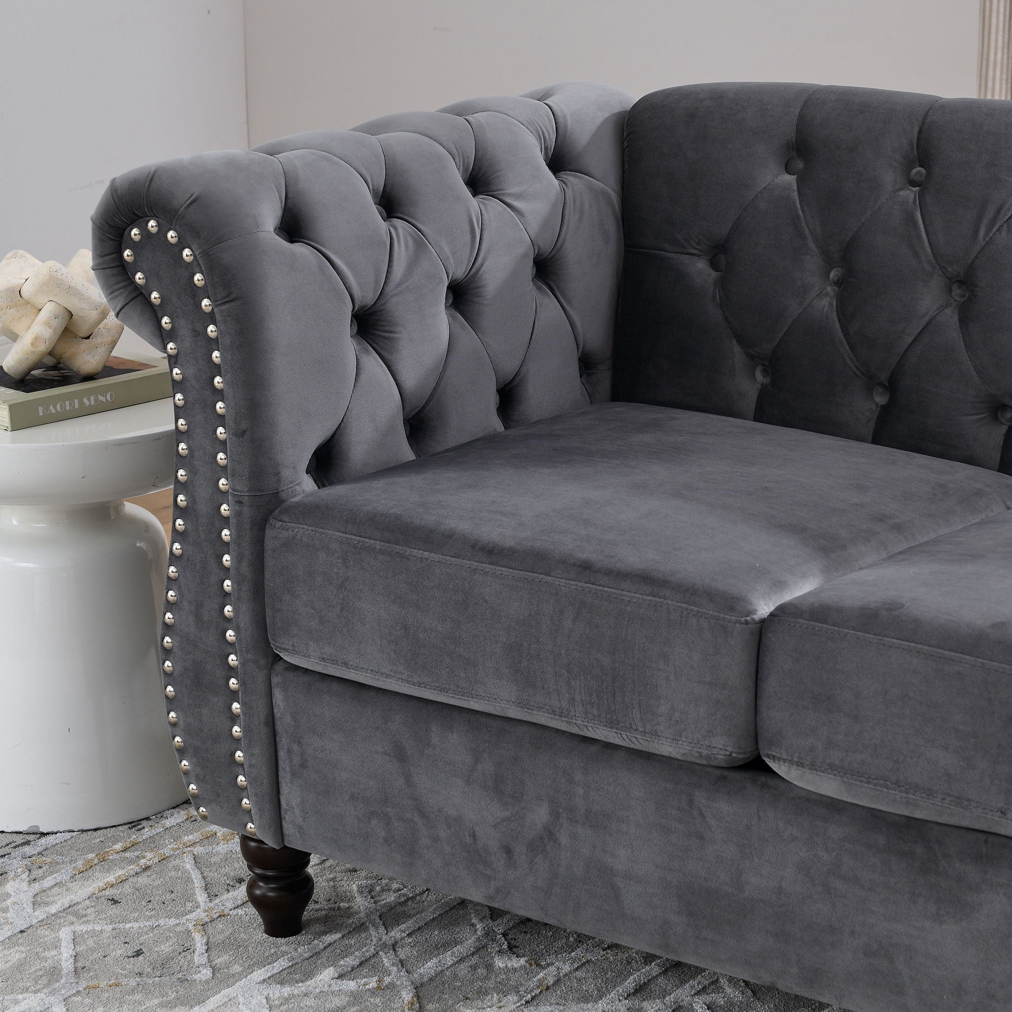 Chesterfield Sofa With Rolled Arms And Nailhead Trim