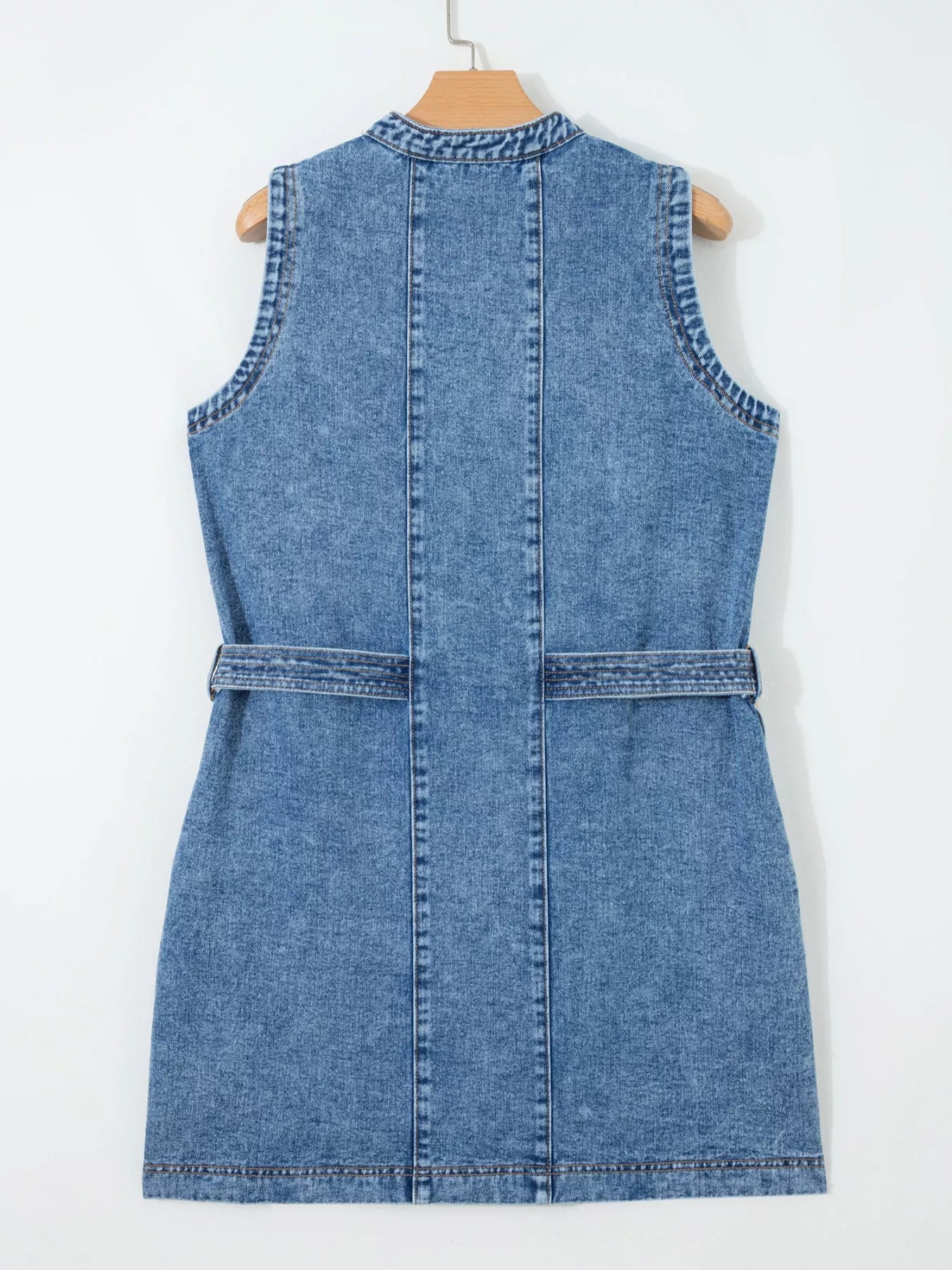 Western Belt Button Down Sleeveless Denim Short Dress