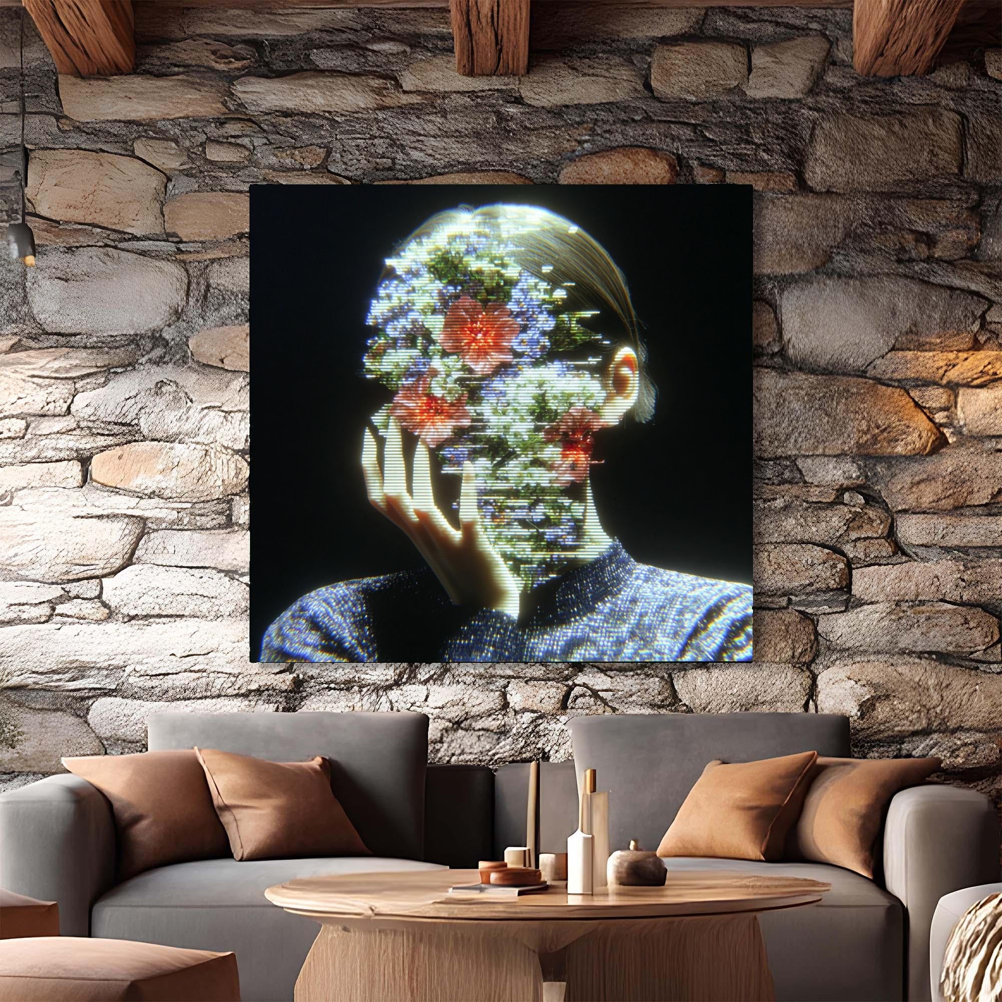 Floral Face Tempered Glass Wall Art | Modern Abstract Portrait Decor