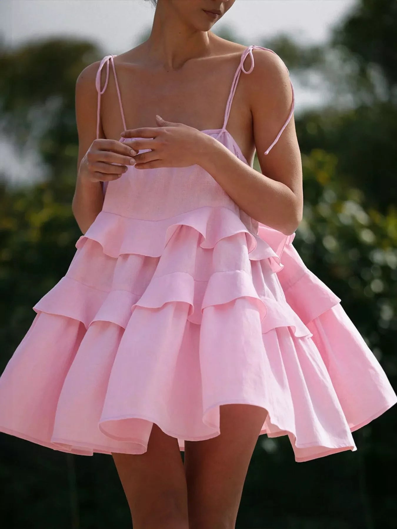 Ruffled Tie Shoulder Mini Dress