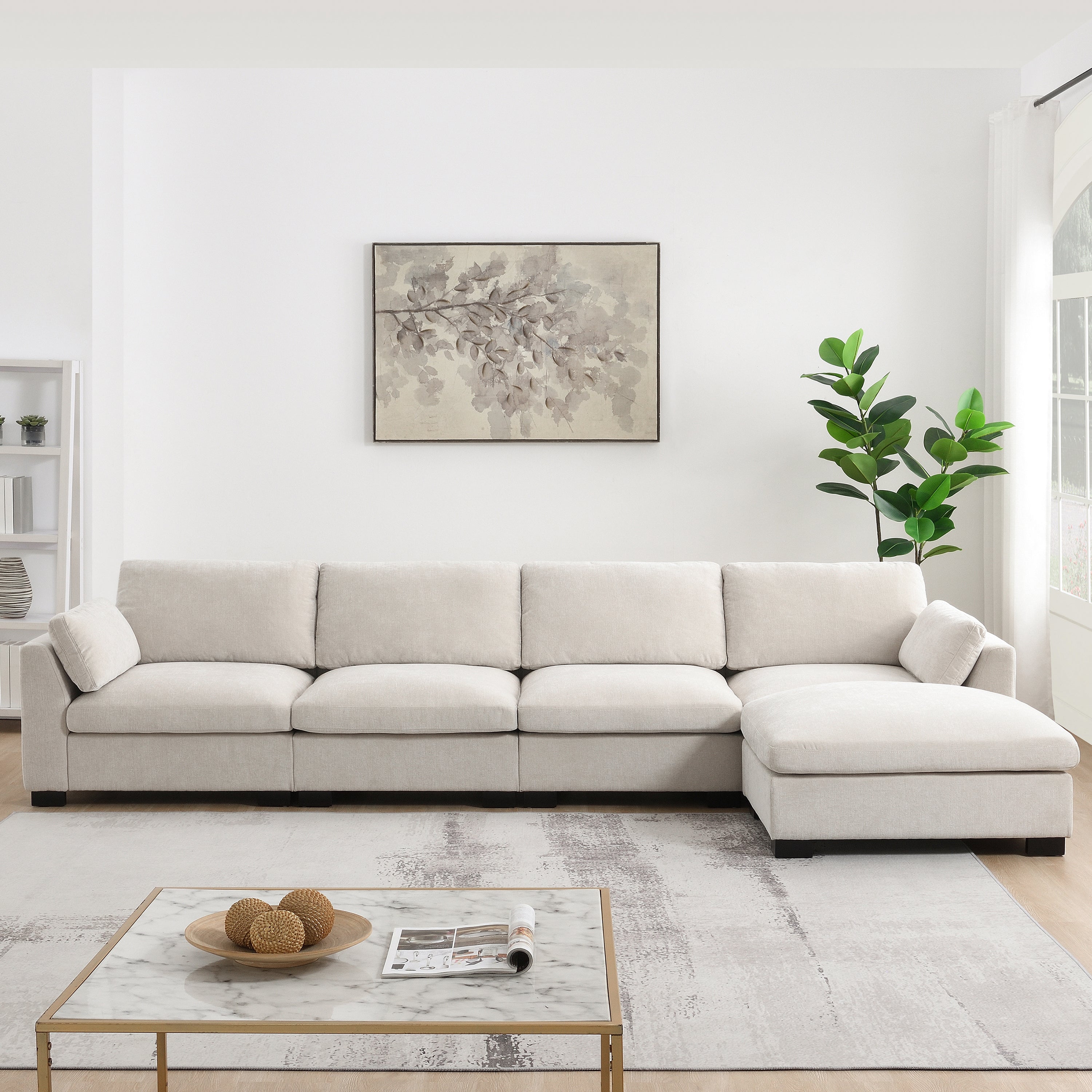 130" Modular Sectional Sofa with Folding Table and Charging Ports