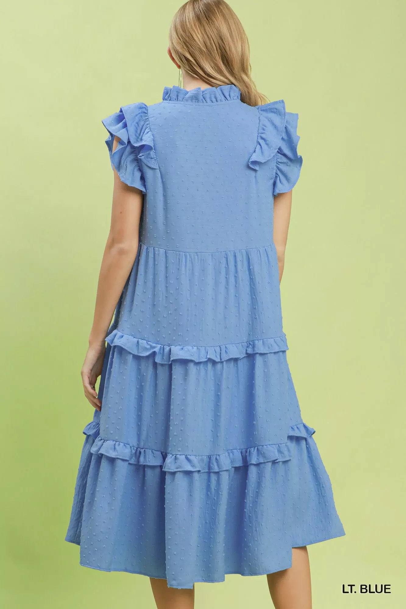 Umgee Textured Ruffle Sleeve Tiered Midi Dress