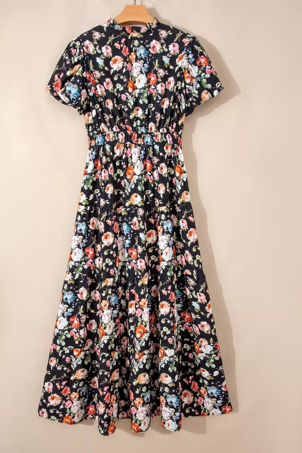 Floral Print Smocked Waist Maxi Dress