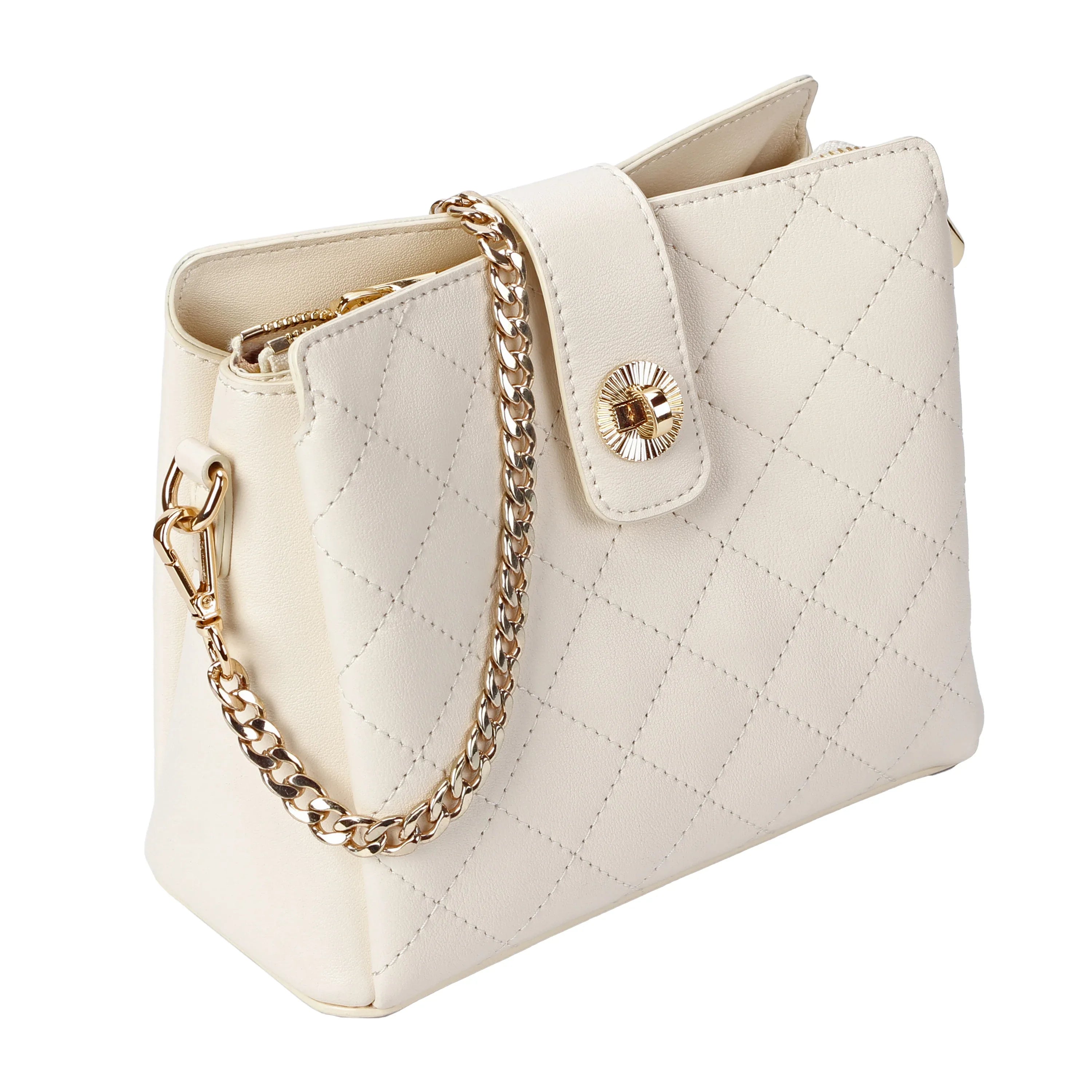 Ivory Quilted Leather Crossbody Bag