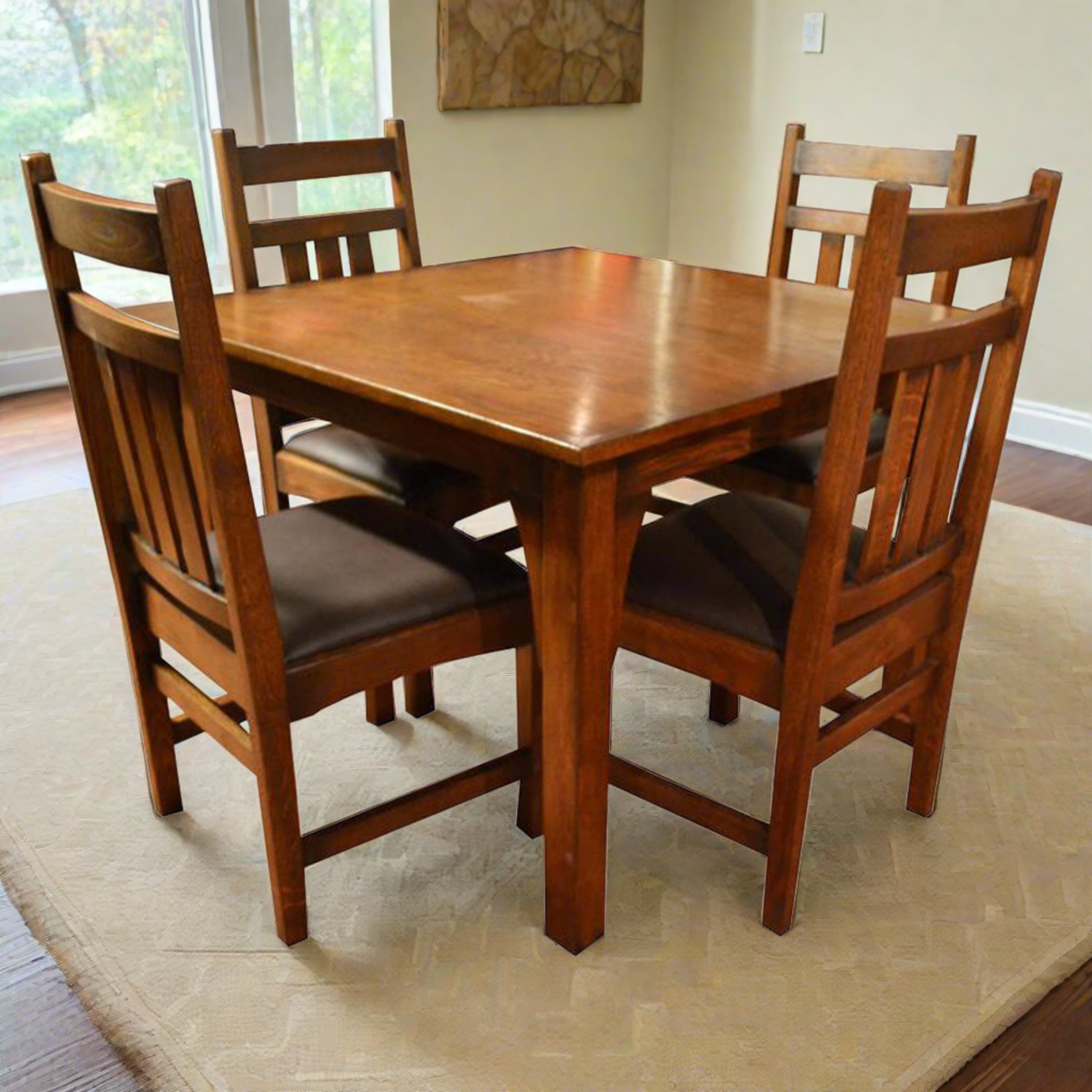 Mission Style White Oak Square Dining Table Set - (2 Colors Available)