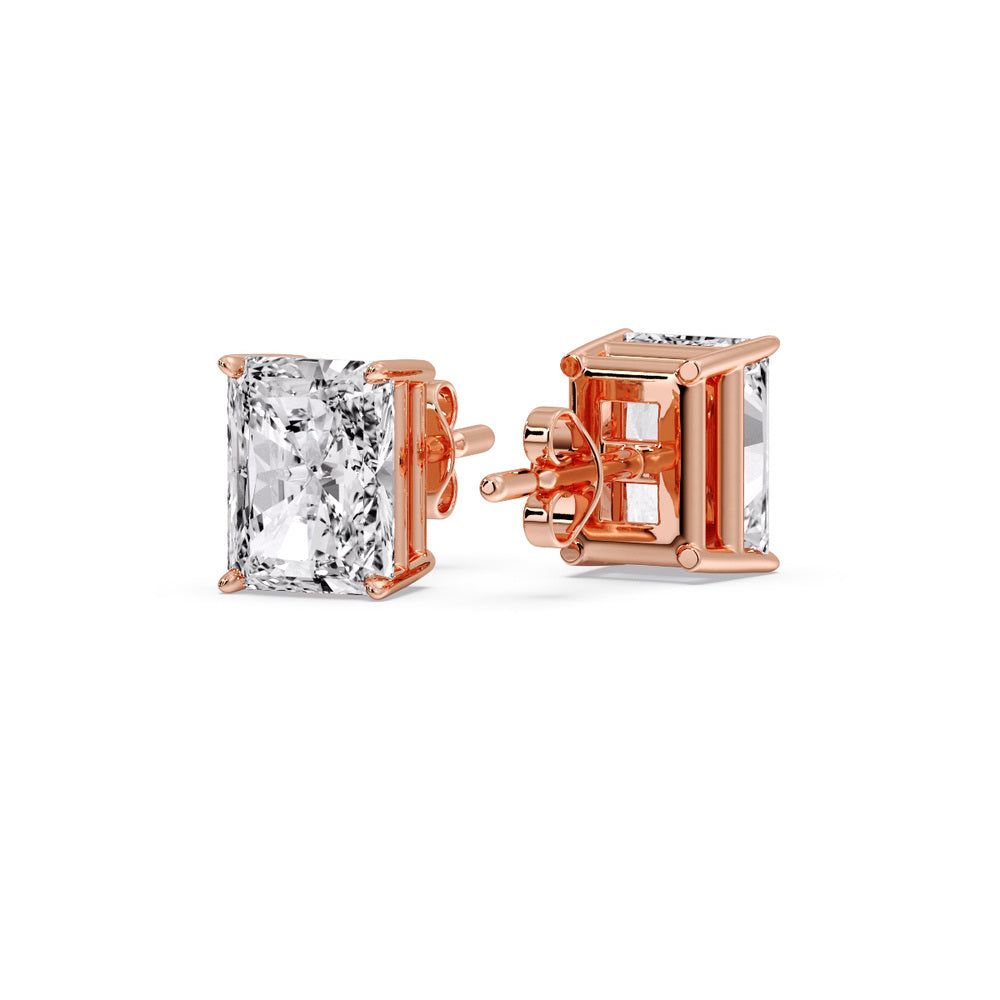 IGI Certified Basket Stud Earrings Set With Radiant Cut Diamonds