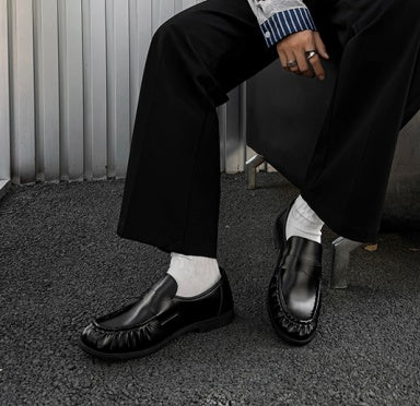 New Arrival Versatile Round Toe Men's Slip-On Shoes, Lazy Style Vintage Casual Leather Shoes, British Style Loafers