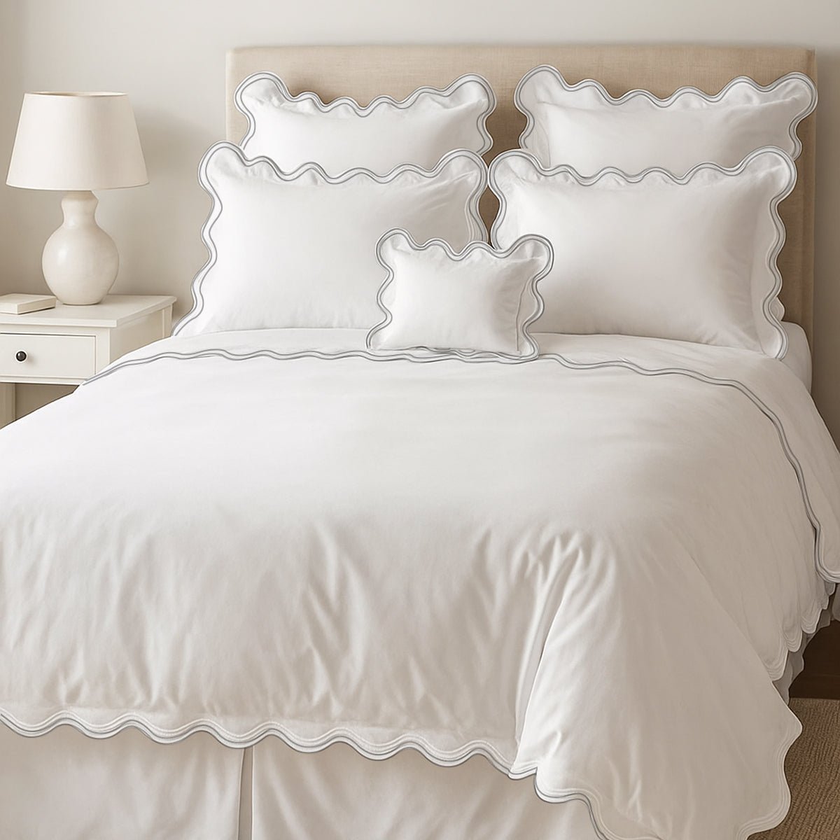 400TC Cotton Sateen Luxurious Double Scalloped Duvet Cover Set - Overture Gifts