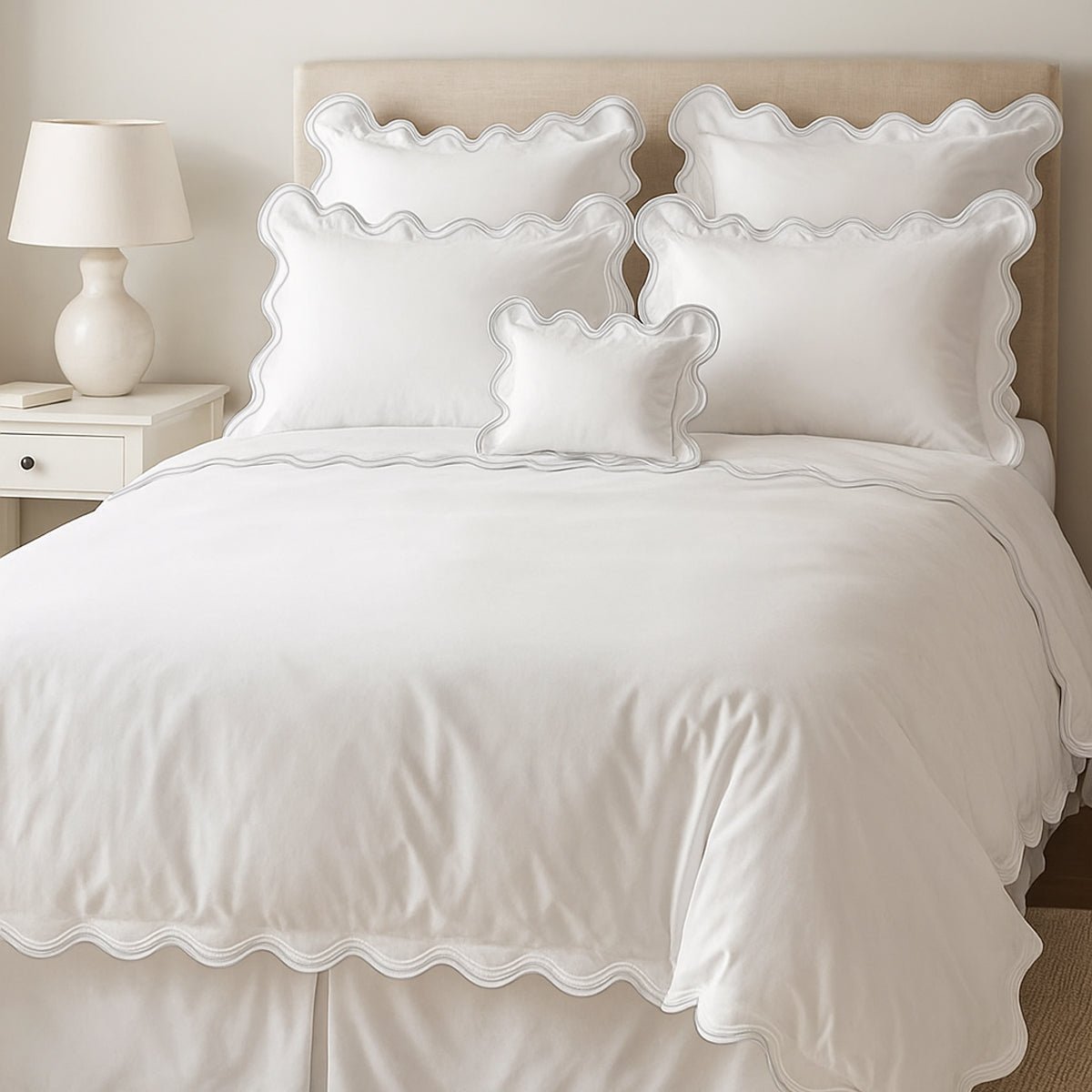 400TC Cotton Sateen Luxurious Double Scalloped Duvet Cover Set - Overture Gifts