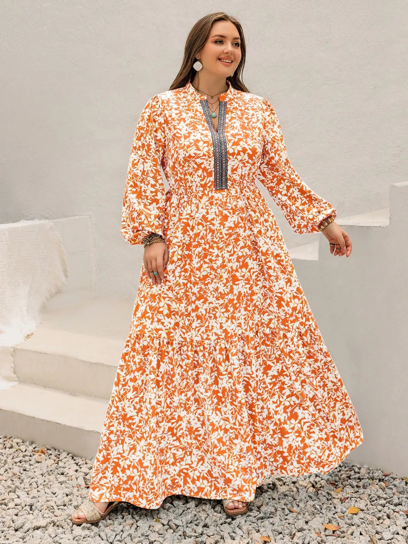 Plus Size Boho Floral Print Maxi Dress