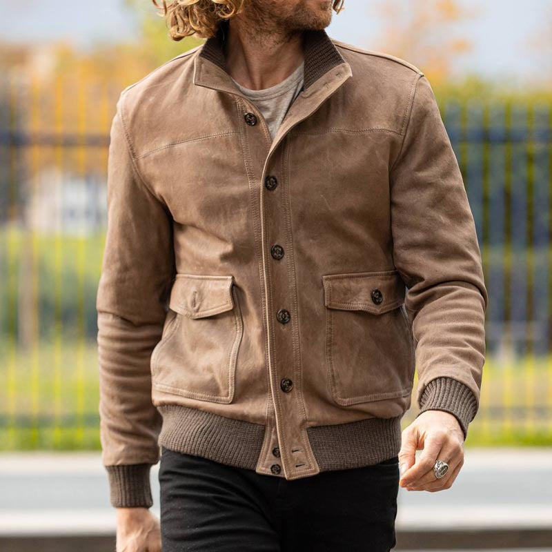 Men's Leather Slim-Fit Casual Lapel Jacket