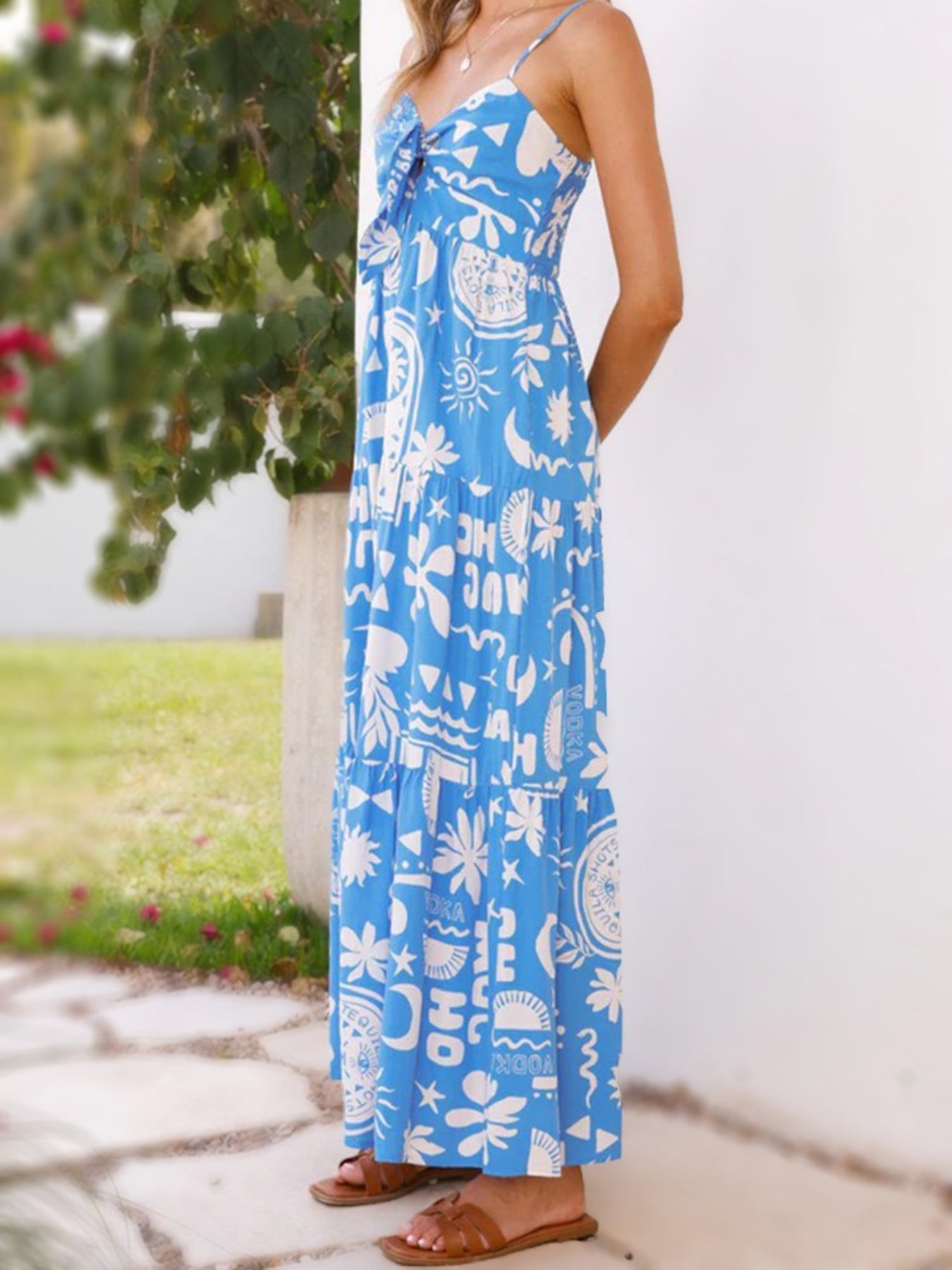 Printed Tie-Front Maxi Dress