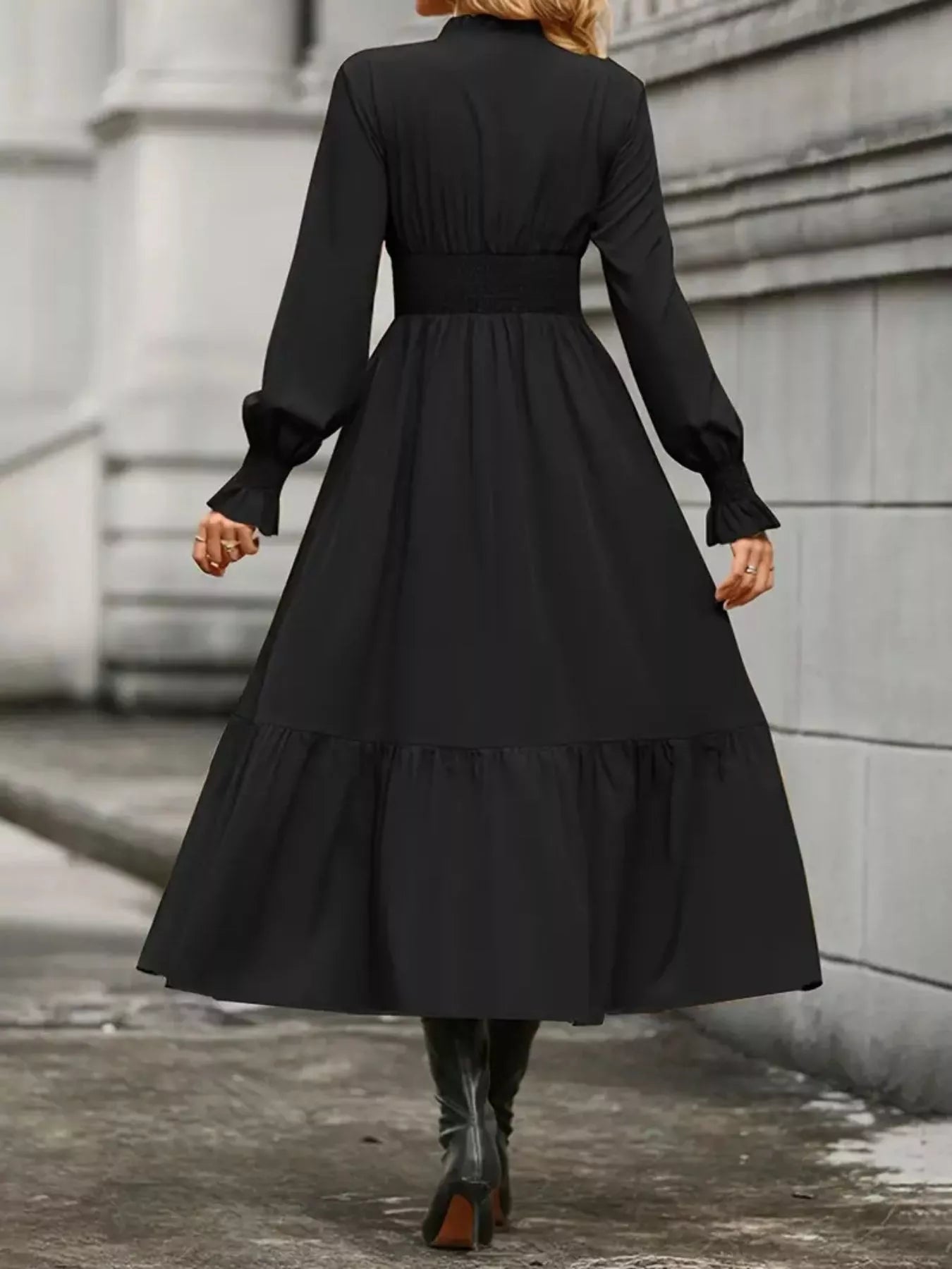 Surplice Long Sleeve Tiered Midi Dress