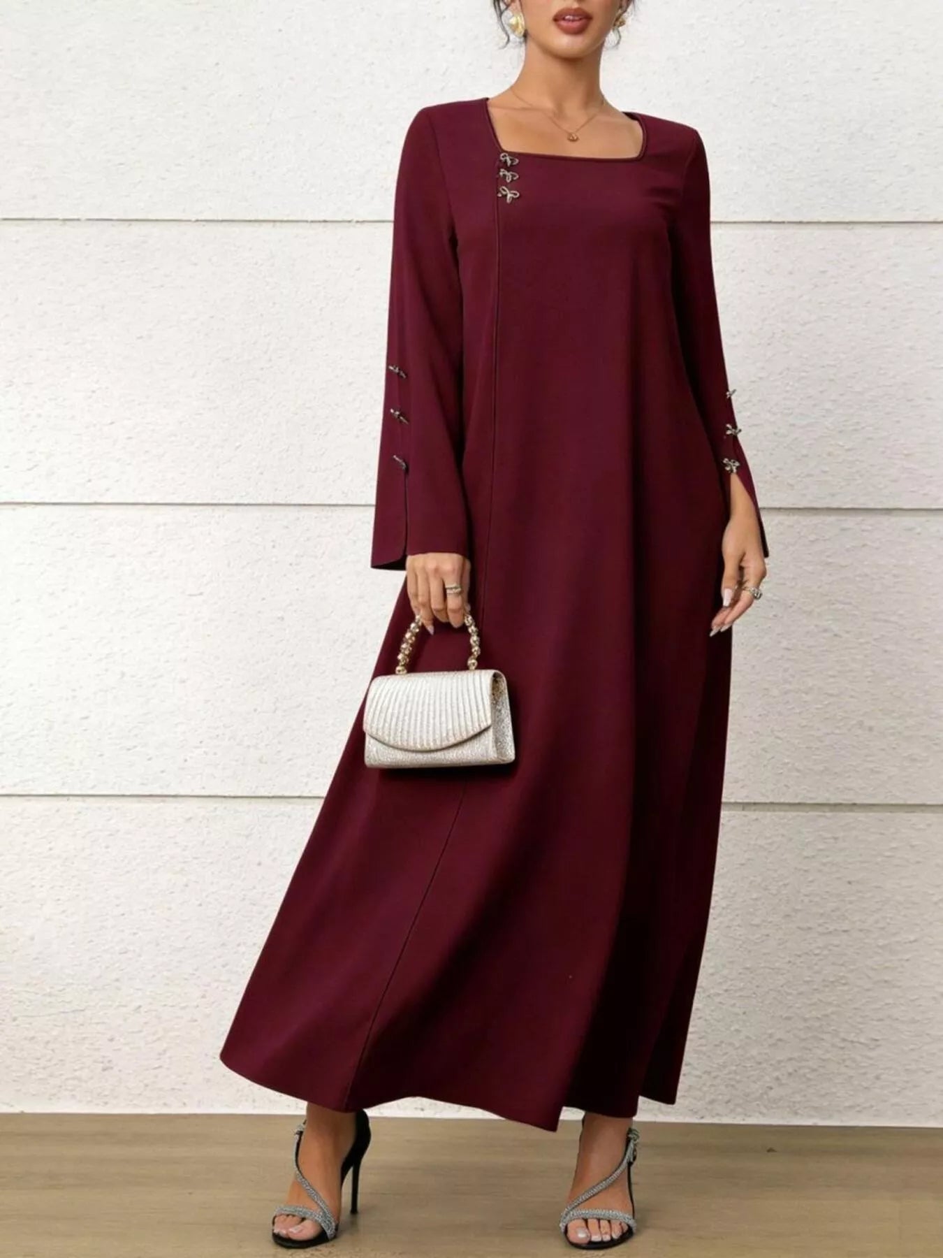 Square Neck Flare Sleeve Maxi Dress