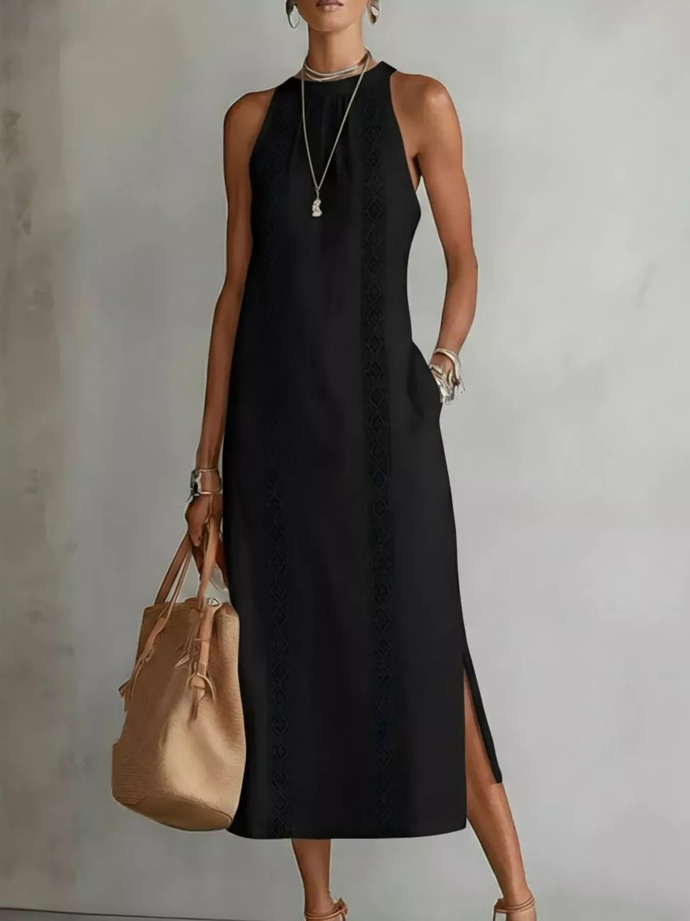 Full Size Side Slit Sleeveless Midi Dress Plus Size