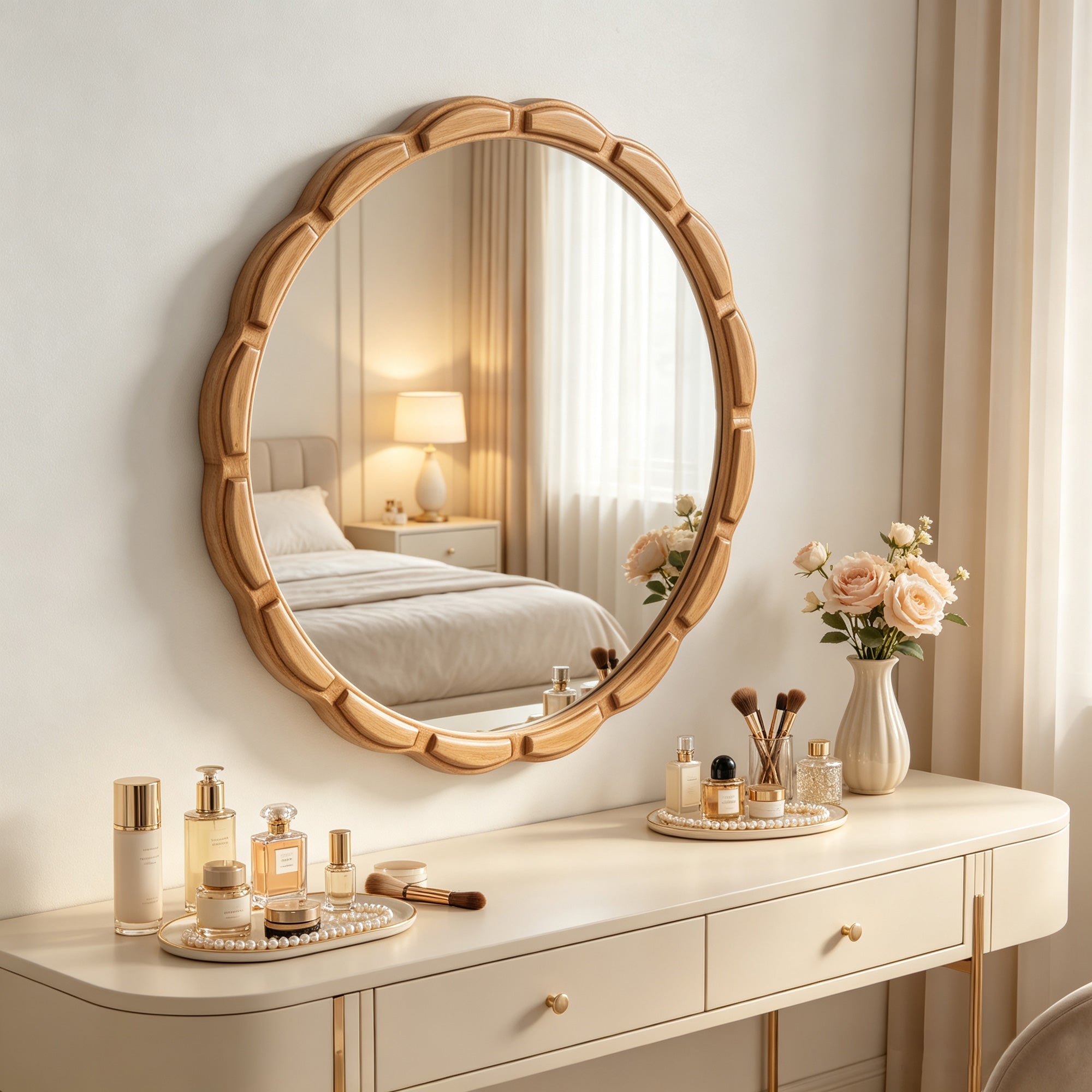 Round Solid Wood Wall Mirror - 31.5" Rustic Farmhouse