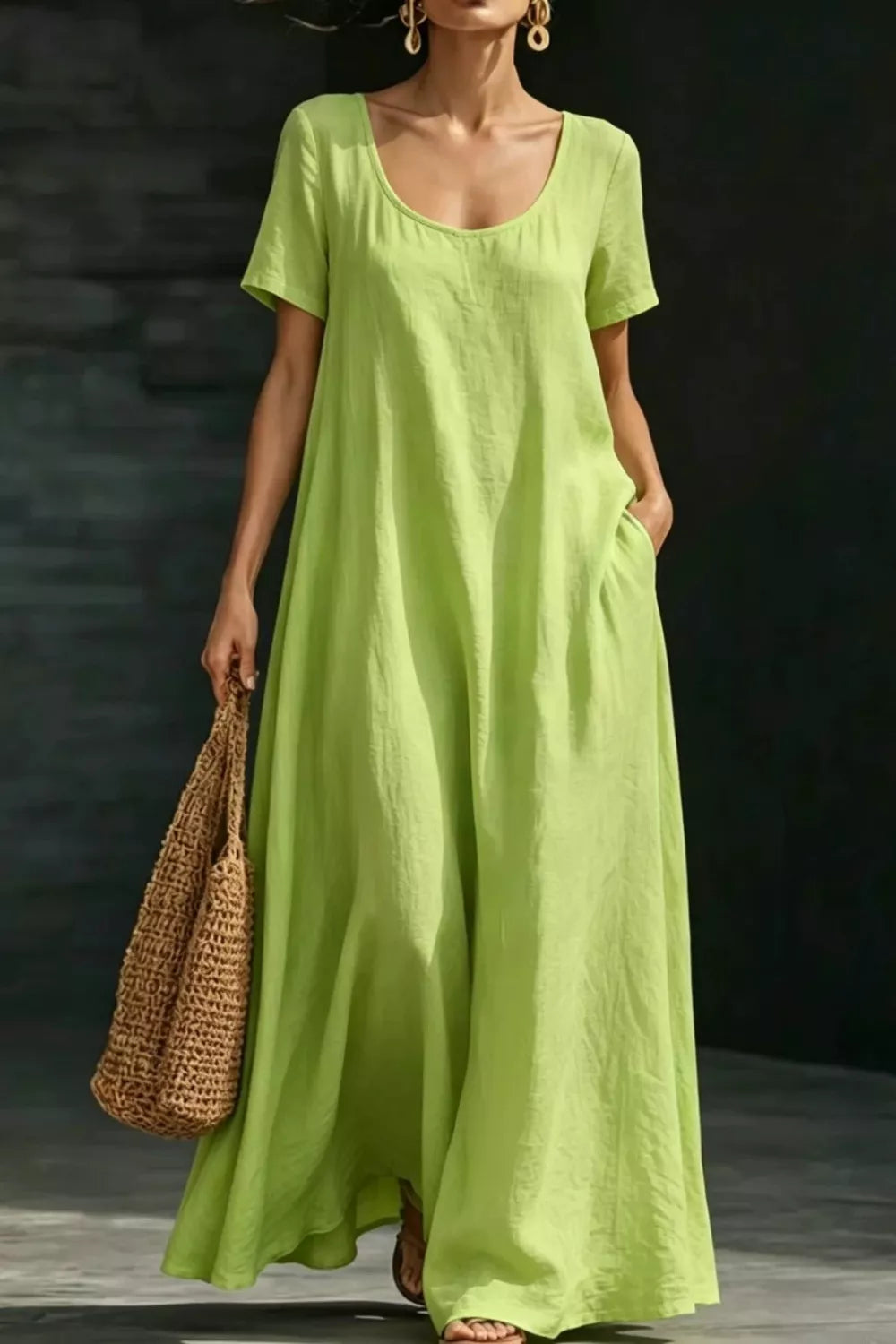 Full Size Casual Loose Short Sleeve Maxi Dress Plus Size