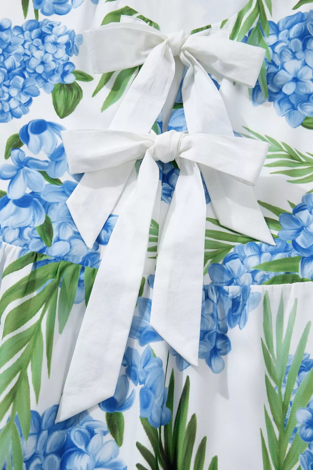 Palm Floral Print Contrast Ribbon Knot Ruffle Tiered Sleeve Mini Dress