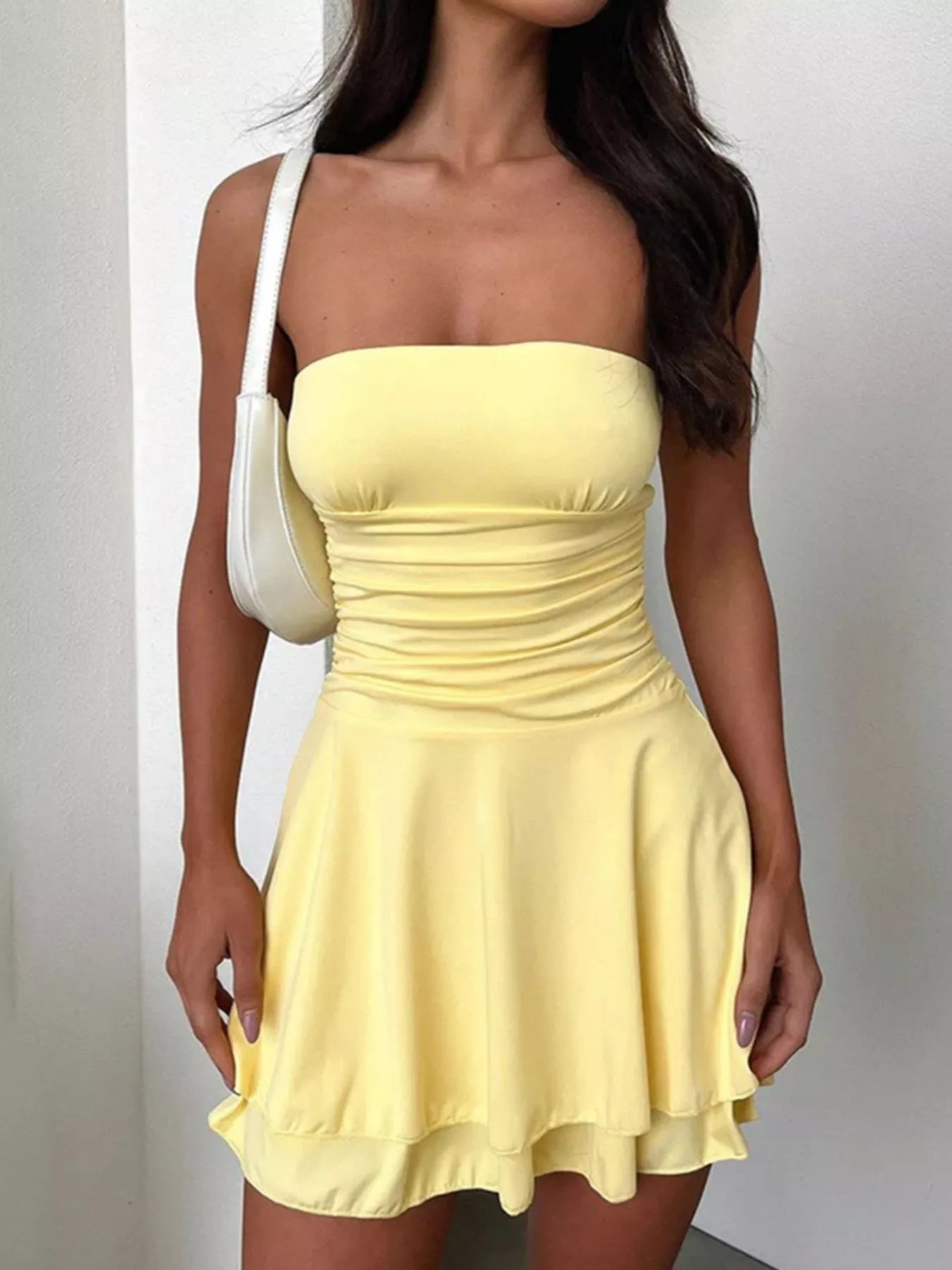 Strapless Ruched Bodycon Mini Dress