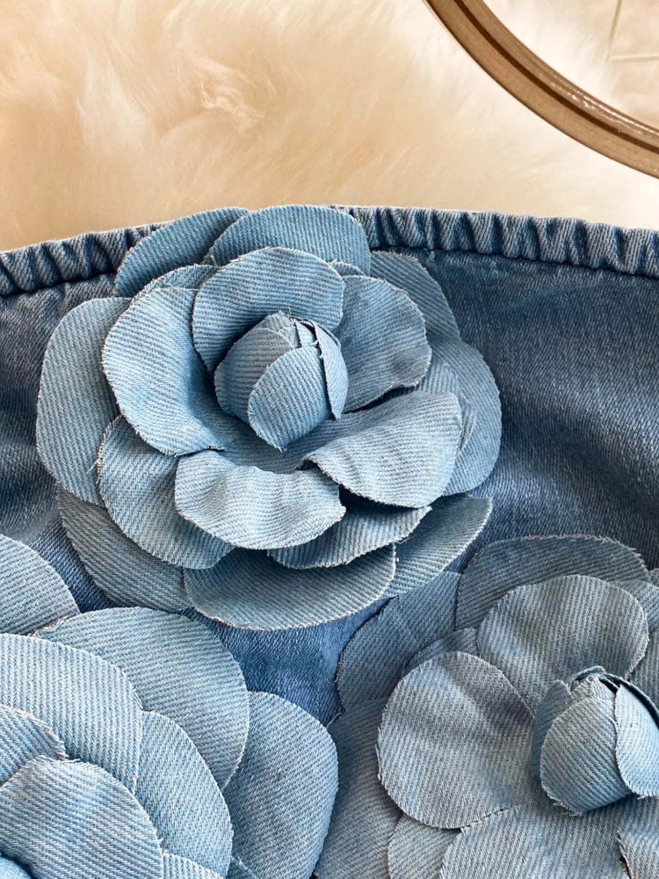 Floral Applique Strapless Denim Dress