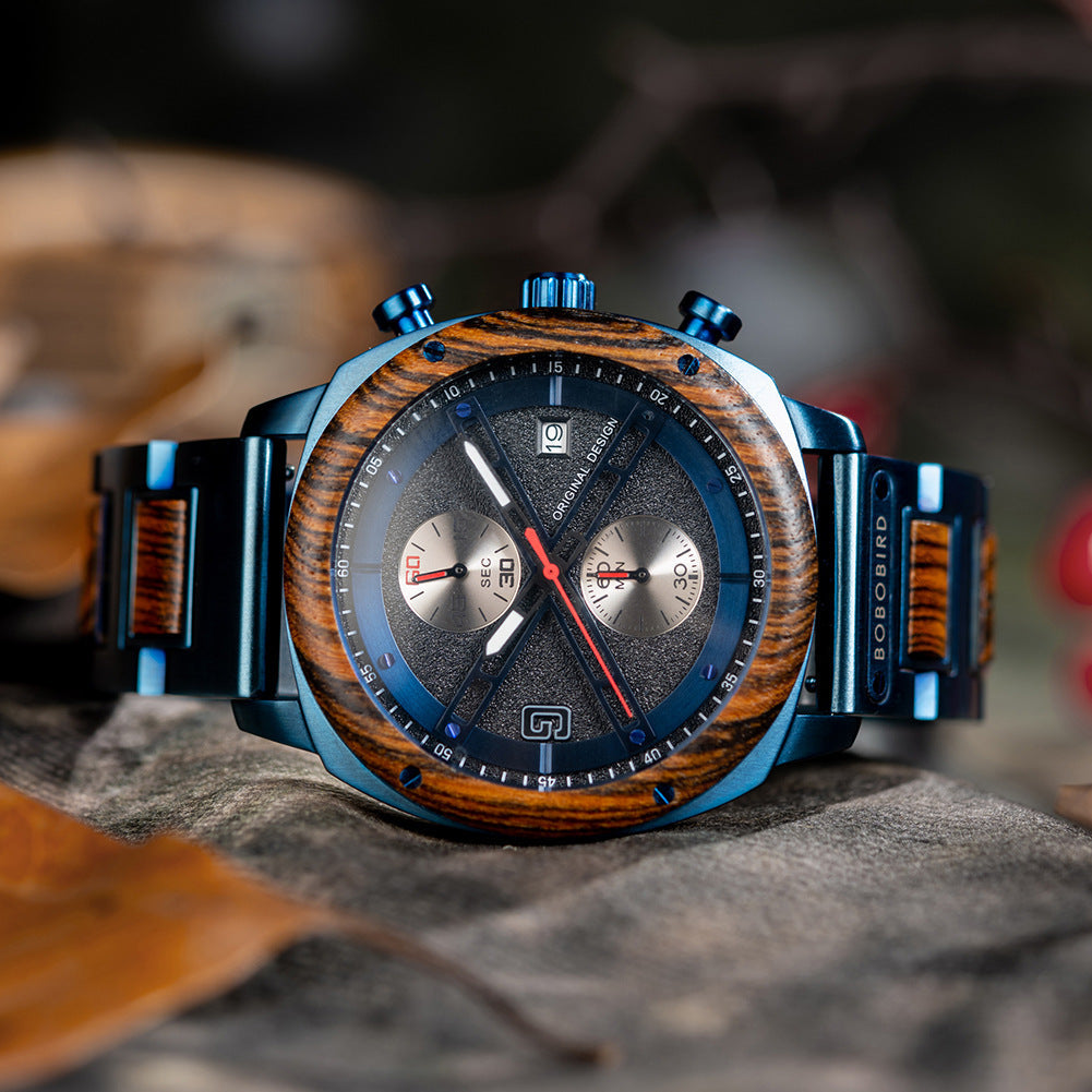 Natural Wood Men's Watch - Minimalist Retro Quartz Wristwatch with Leather Strap