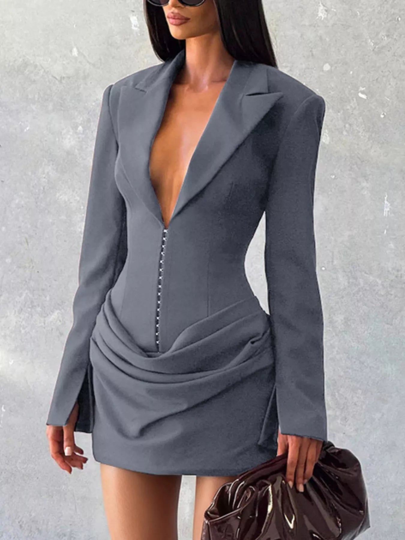 Full Size Blazer-Style Long Sleeve Mini Dress Plus Size
