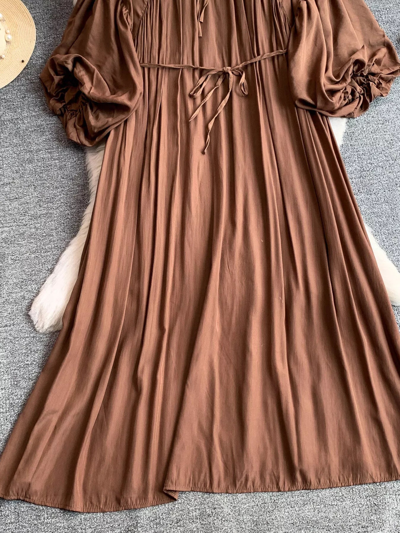 Balloon Sleeve Tie-Waist Dress
