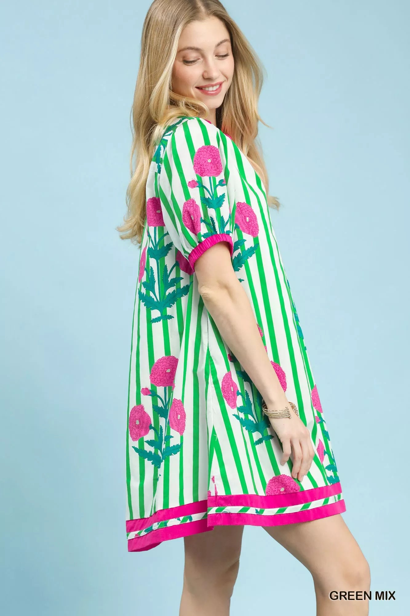 Umgee Mix Floral Stripe Contrast Dress