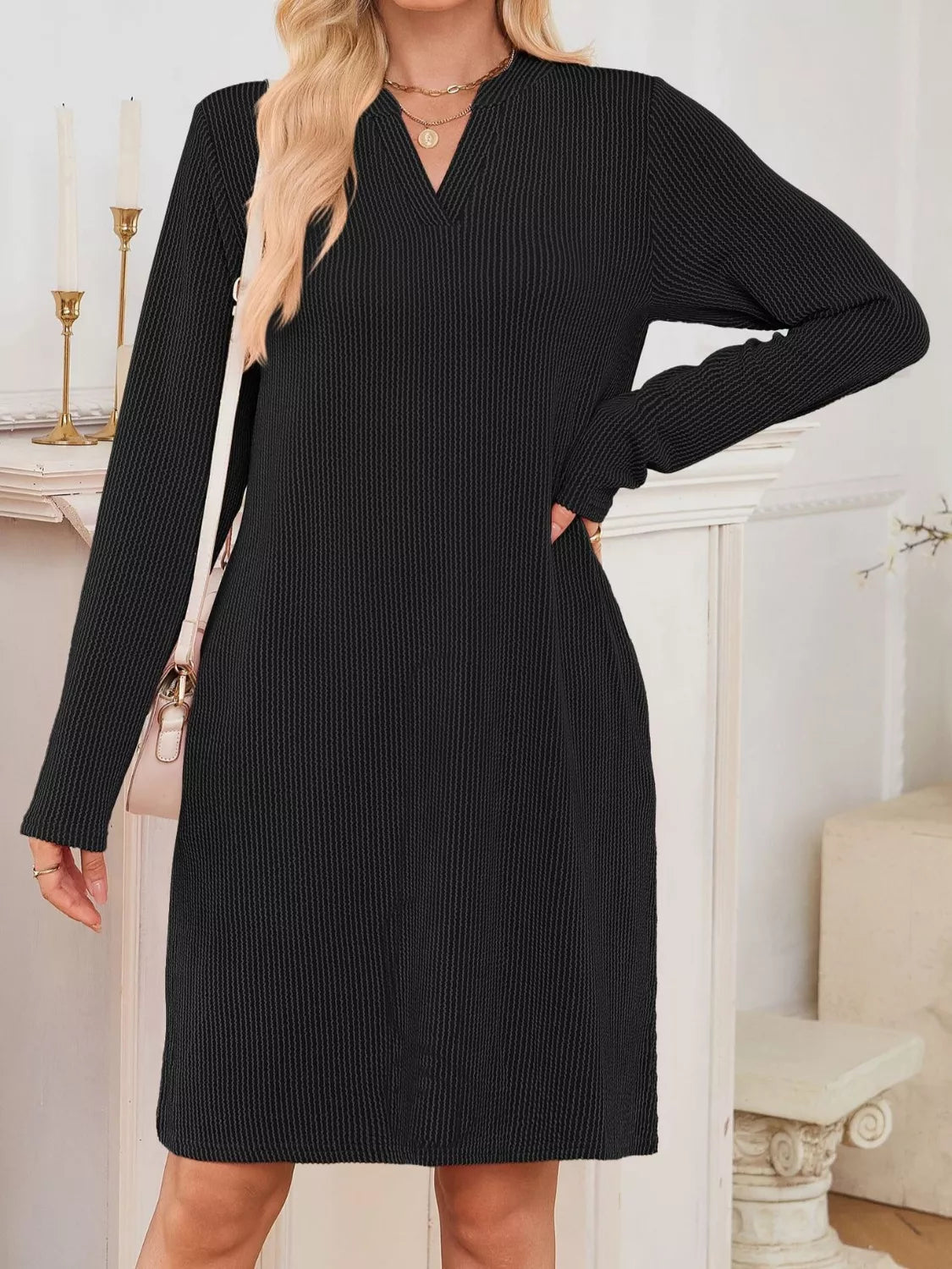 Casual Ribbed Knit Long Sleeve Dress