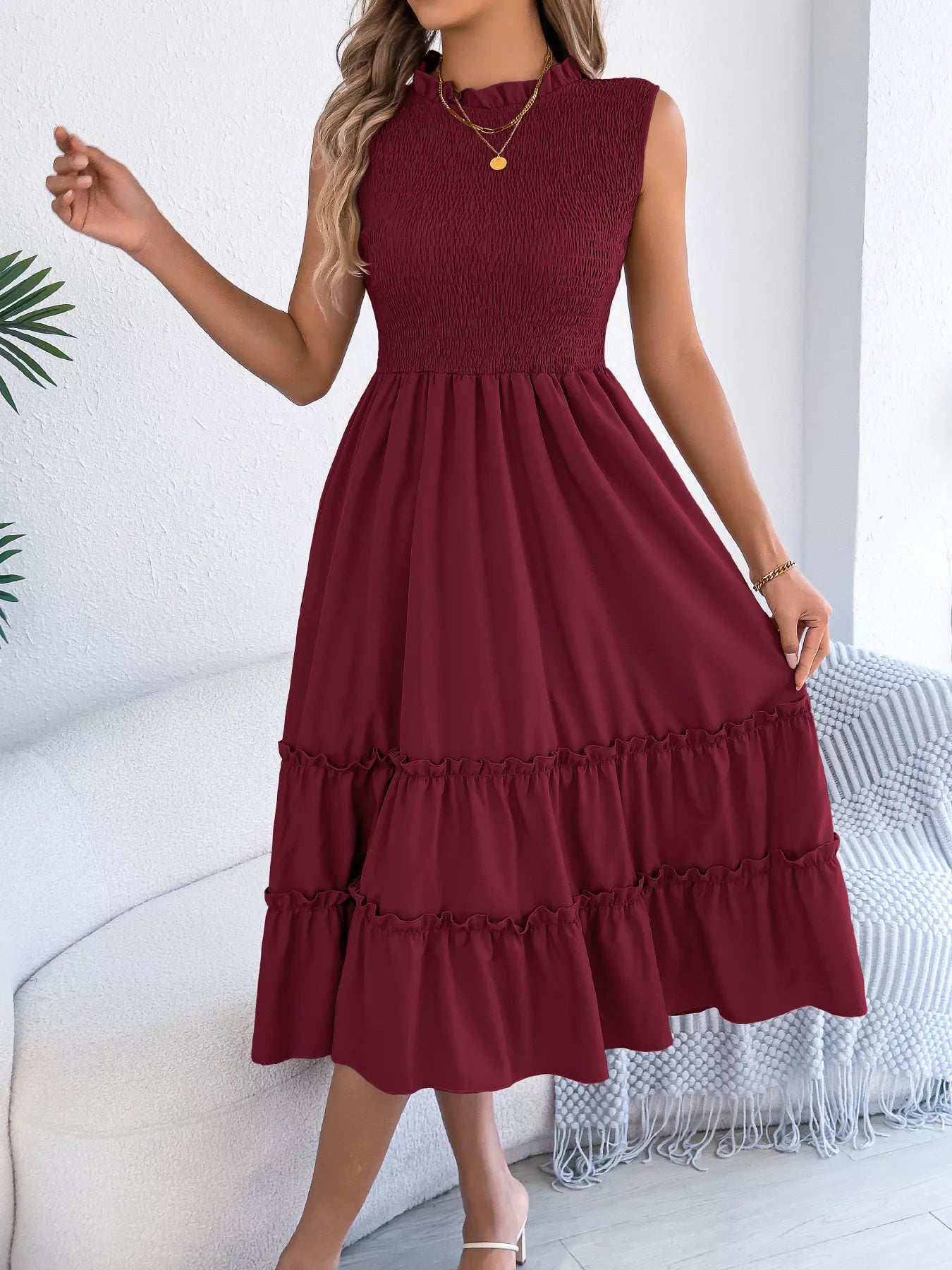 Smocked Sleeveless Tiered Dress