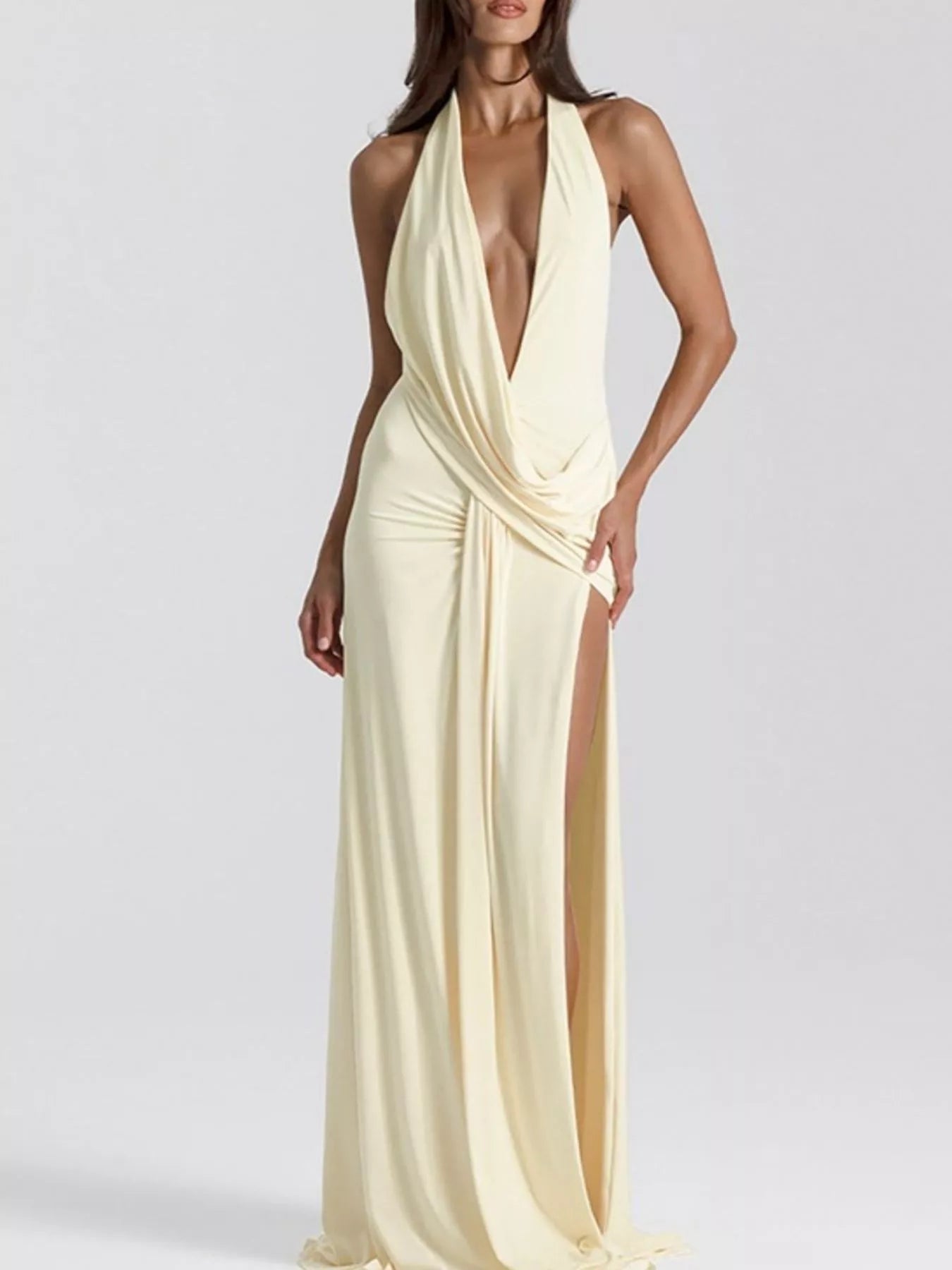 Split Backless Halter Neck Maxi Dress