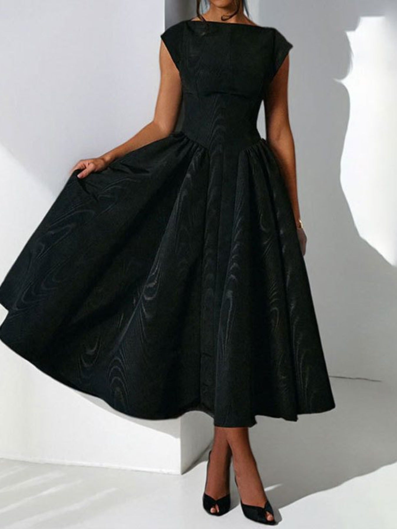 Full Size Cap Sleeve A-Line Midi Dress Plus Size