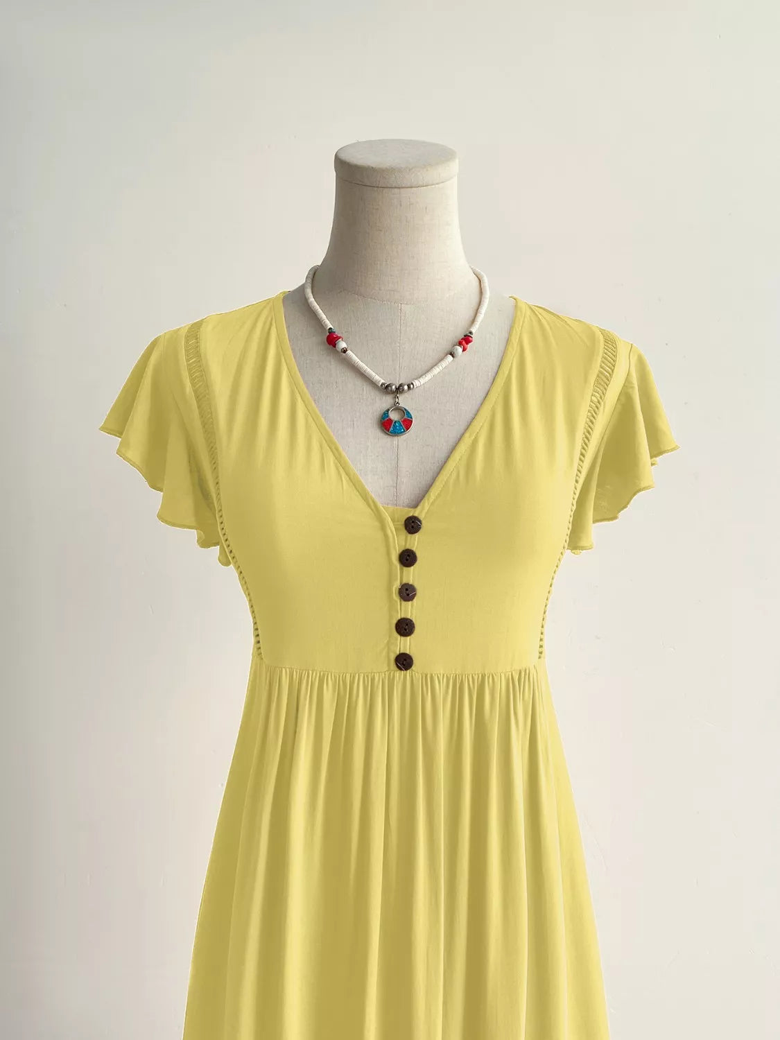 Flutter Sleeve Button Front Maxi Dress