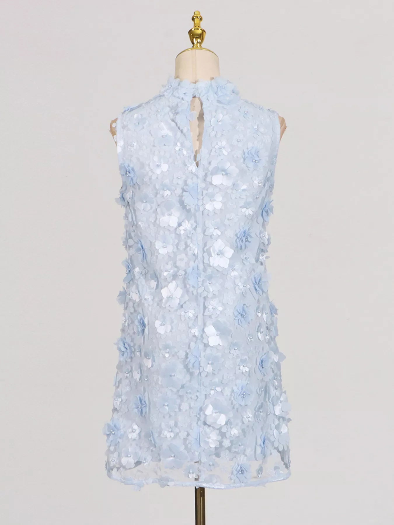 Floral Applique High Neck Sleeveless Mini Dress