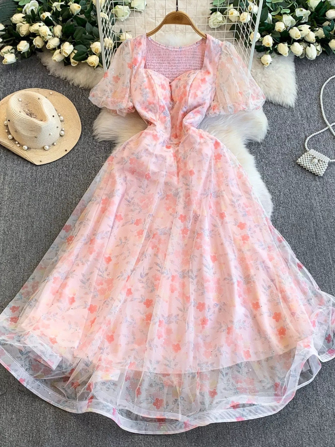 Sweetheart Neck Puff Sleeve Dress