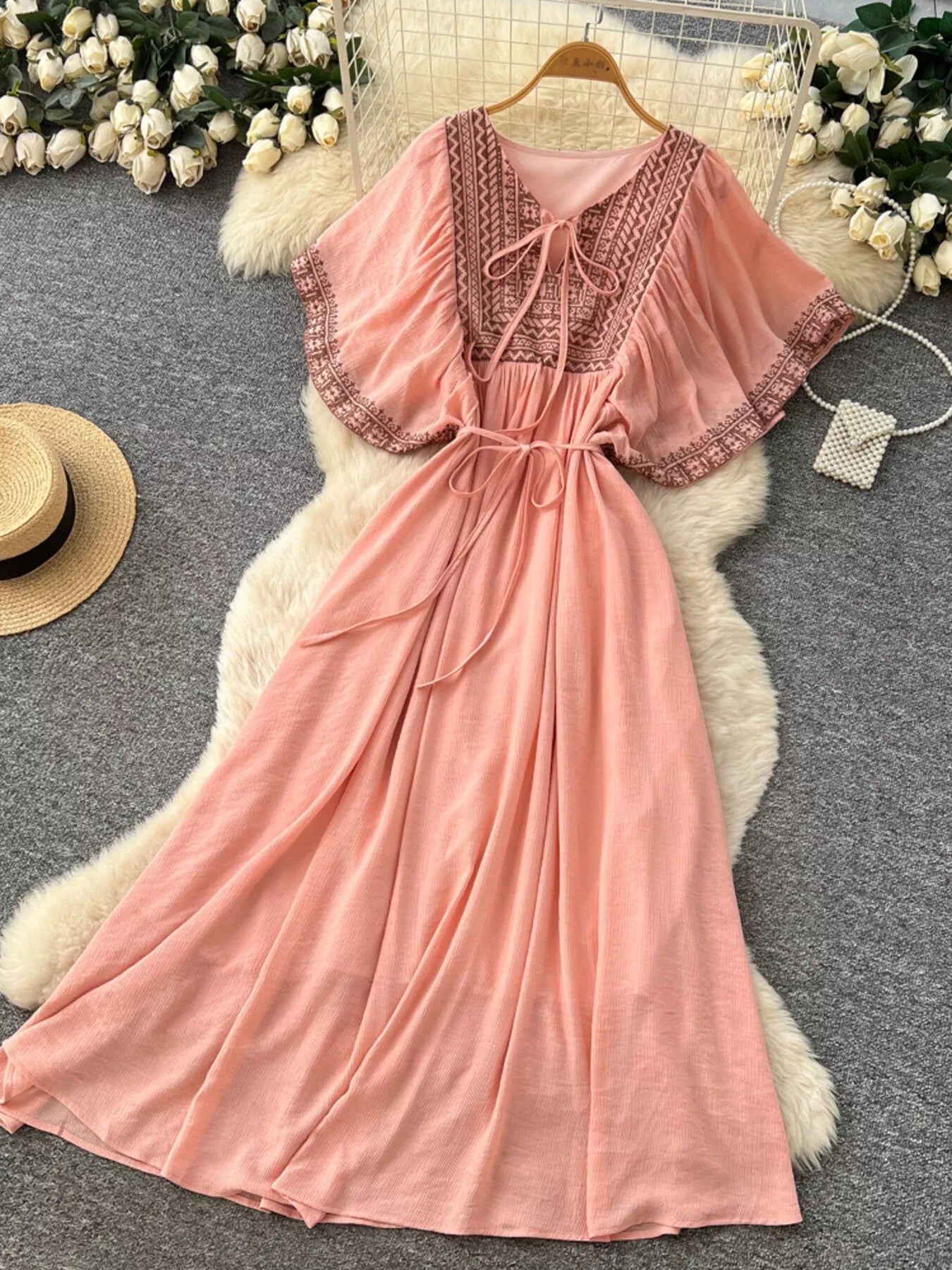 Tie Neck Short Sleeve Dress