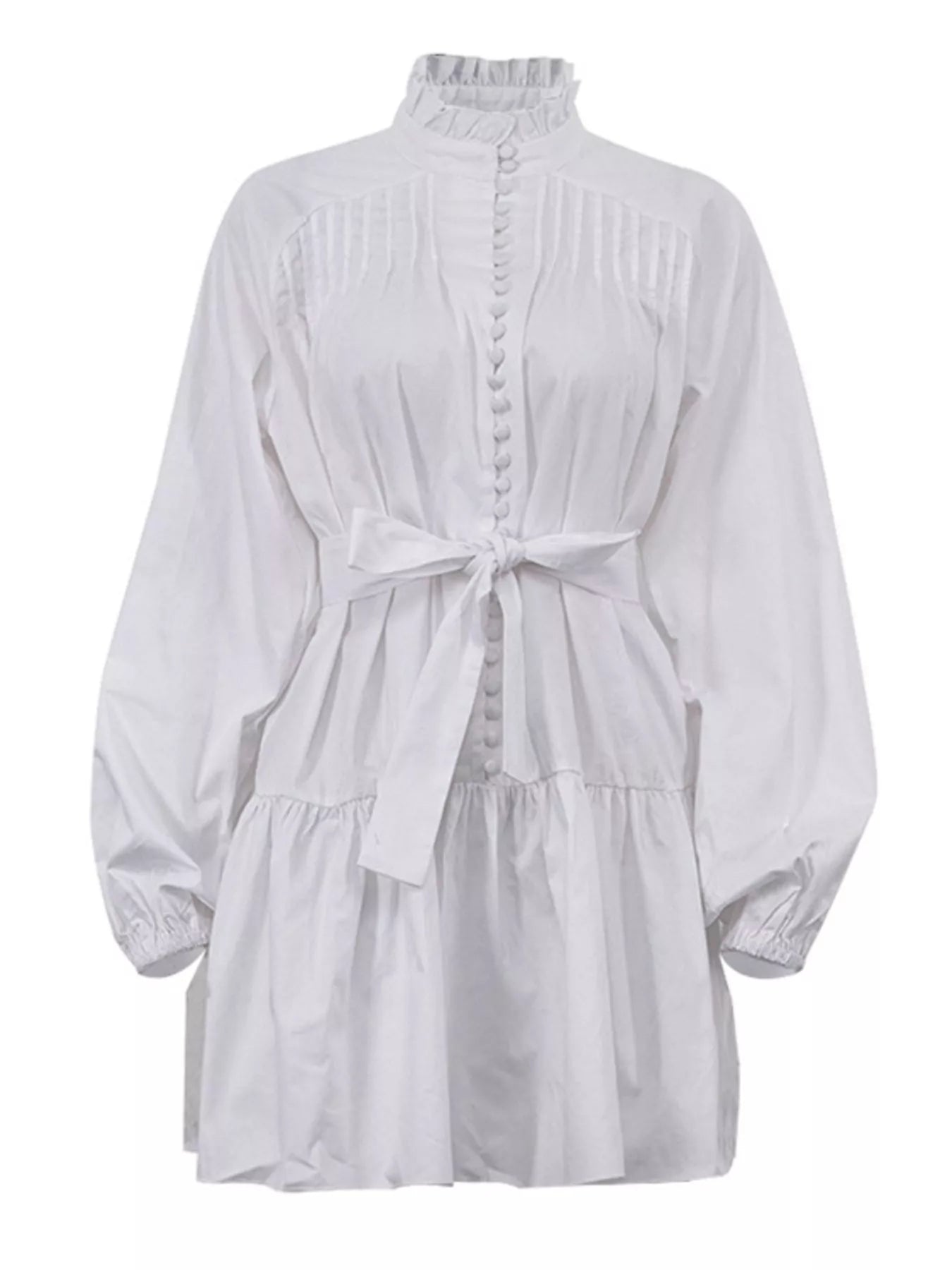 Button-Up Balloon Sleeve Mini Dress