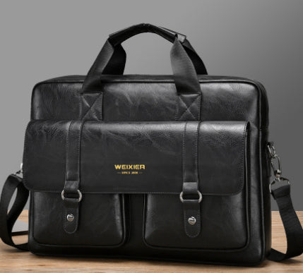 Men's Business Large-Capacity Shoulder Crossbody Briefcase | PU Leather Waterproof Bag