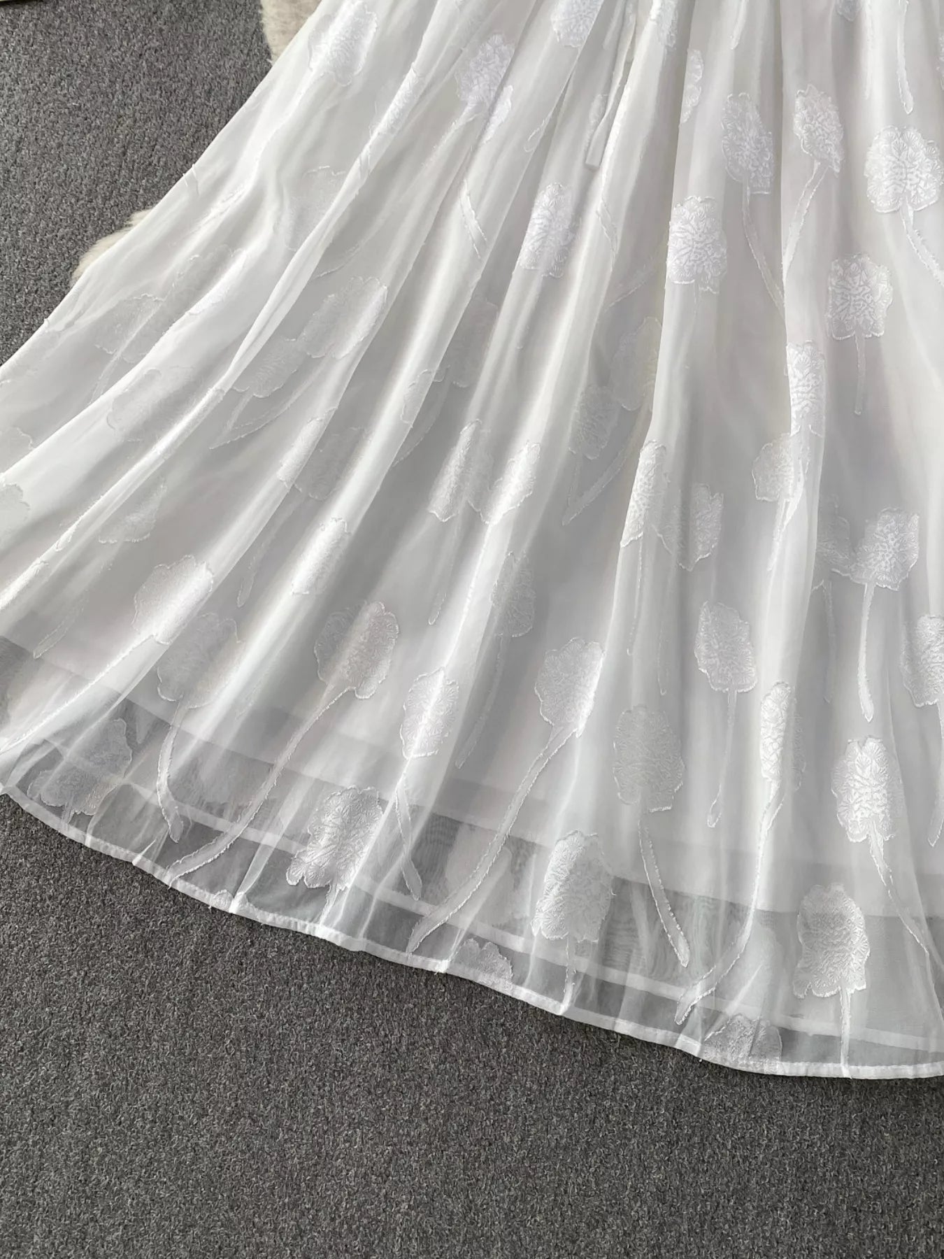 Button Front Puff Sleeve Chiffon Dress
