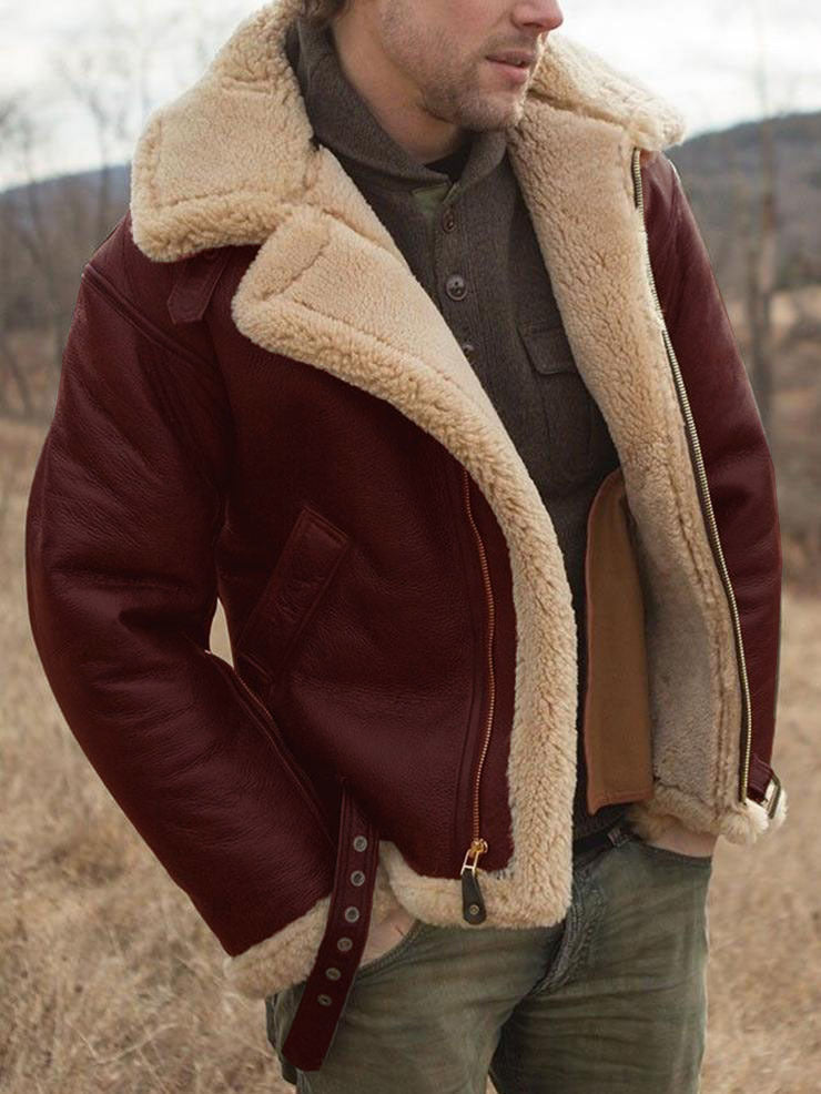 Thickened Leather-and-fur Mens Casual Jacket
