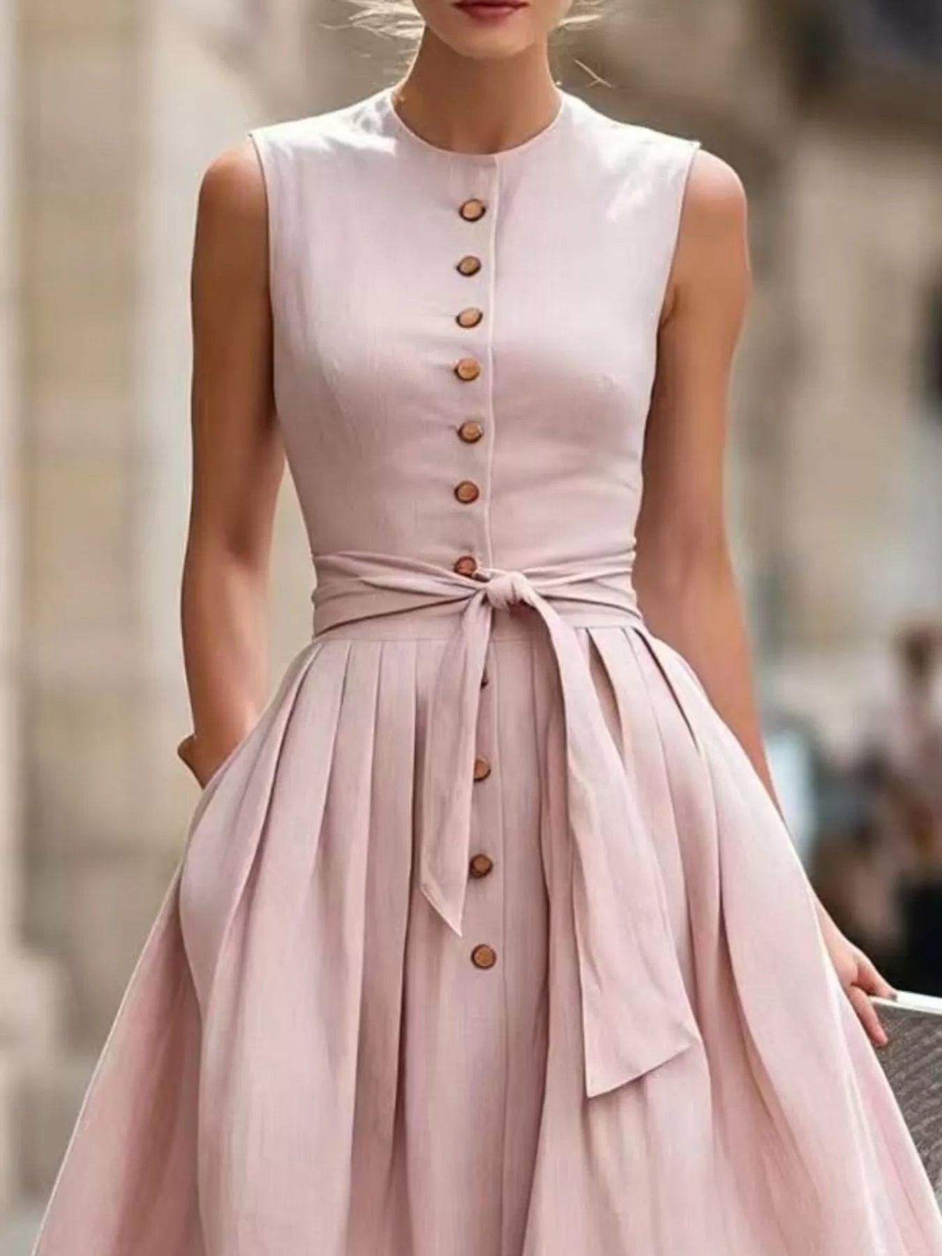 Full Size Sleeveless Button-Front Belted Midi Dress Plus Size