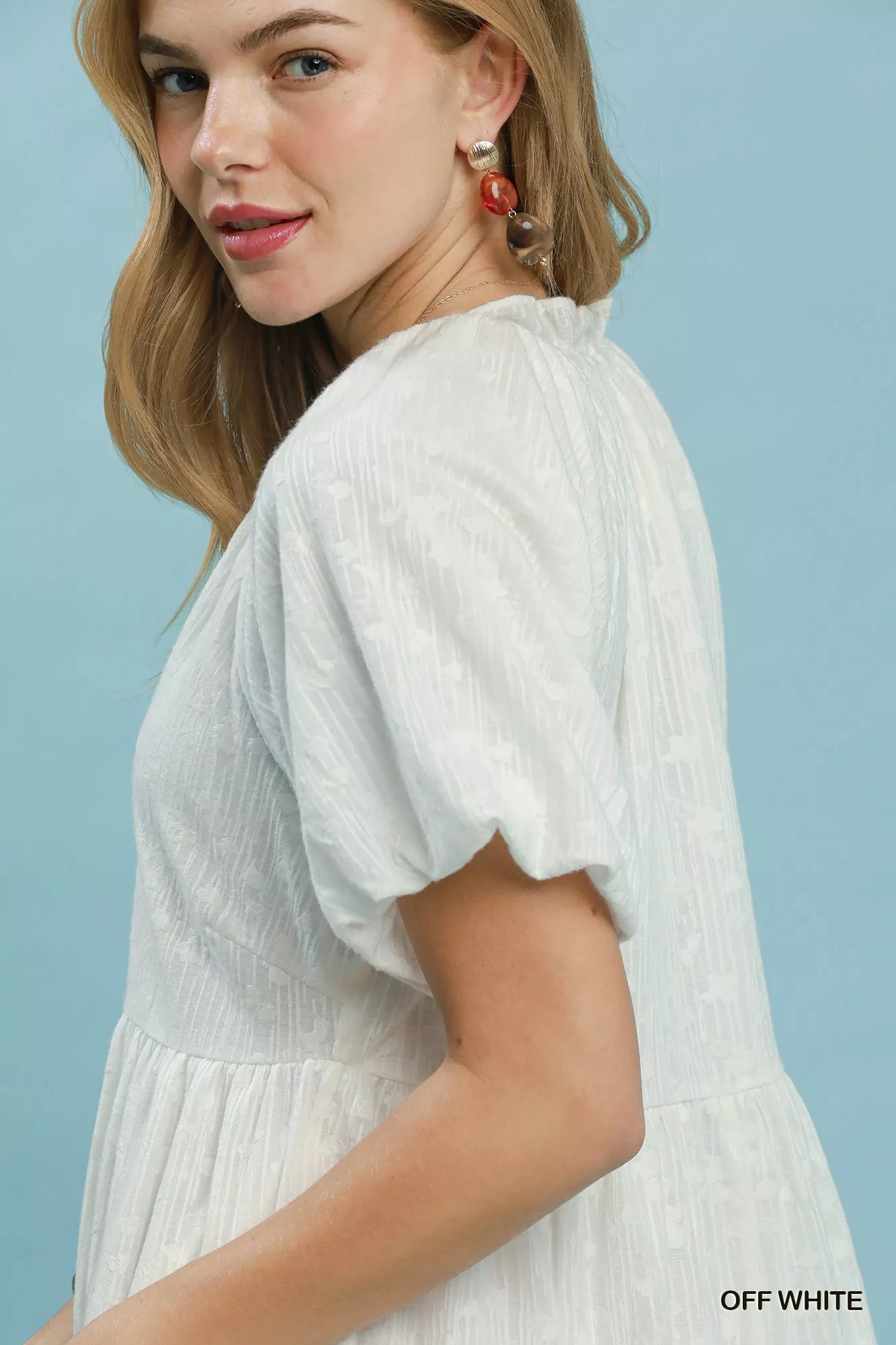 Umgee Jacquard Puff Sleeve Mini Dress