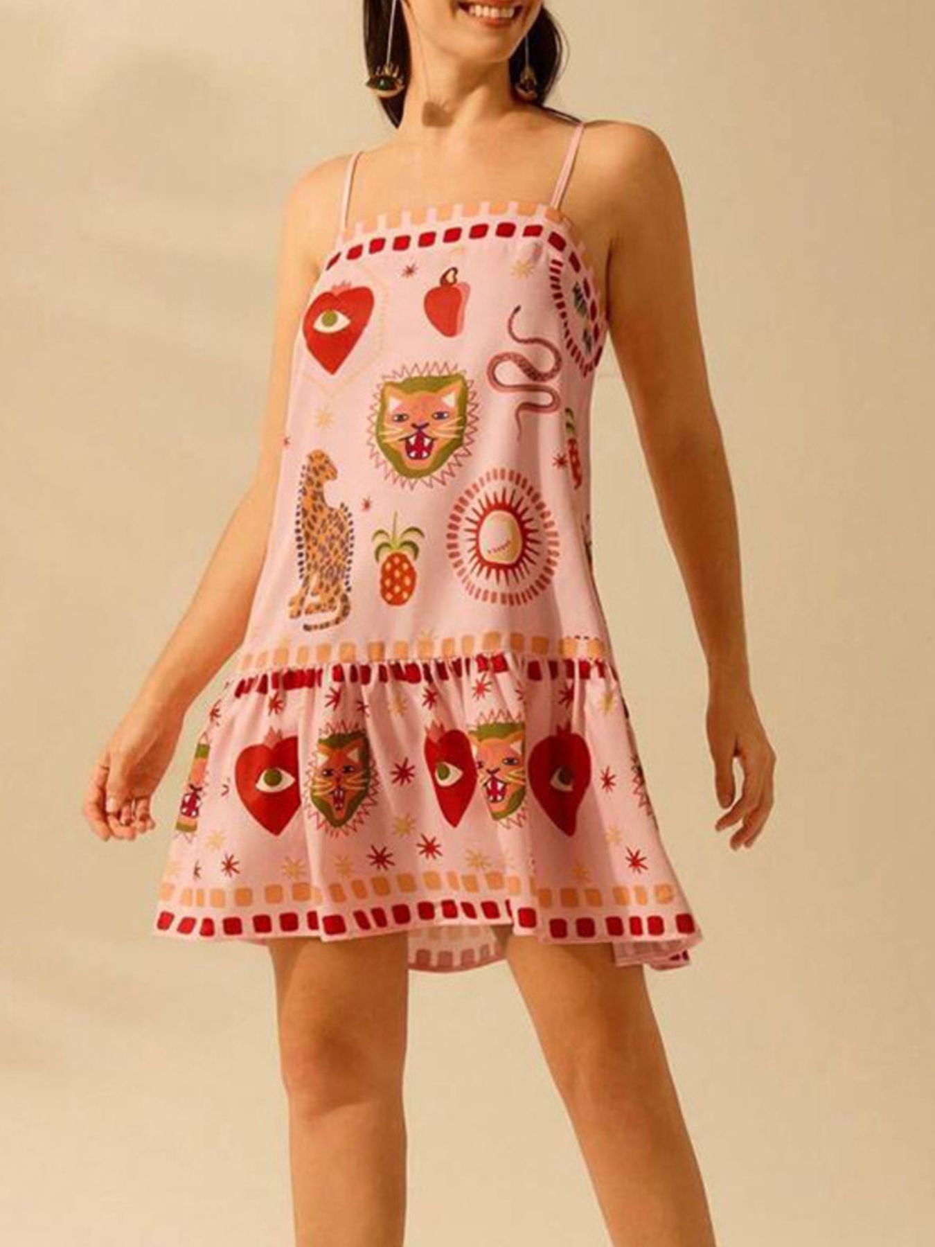Printed Ruffle Hem Mini Dress