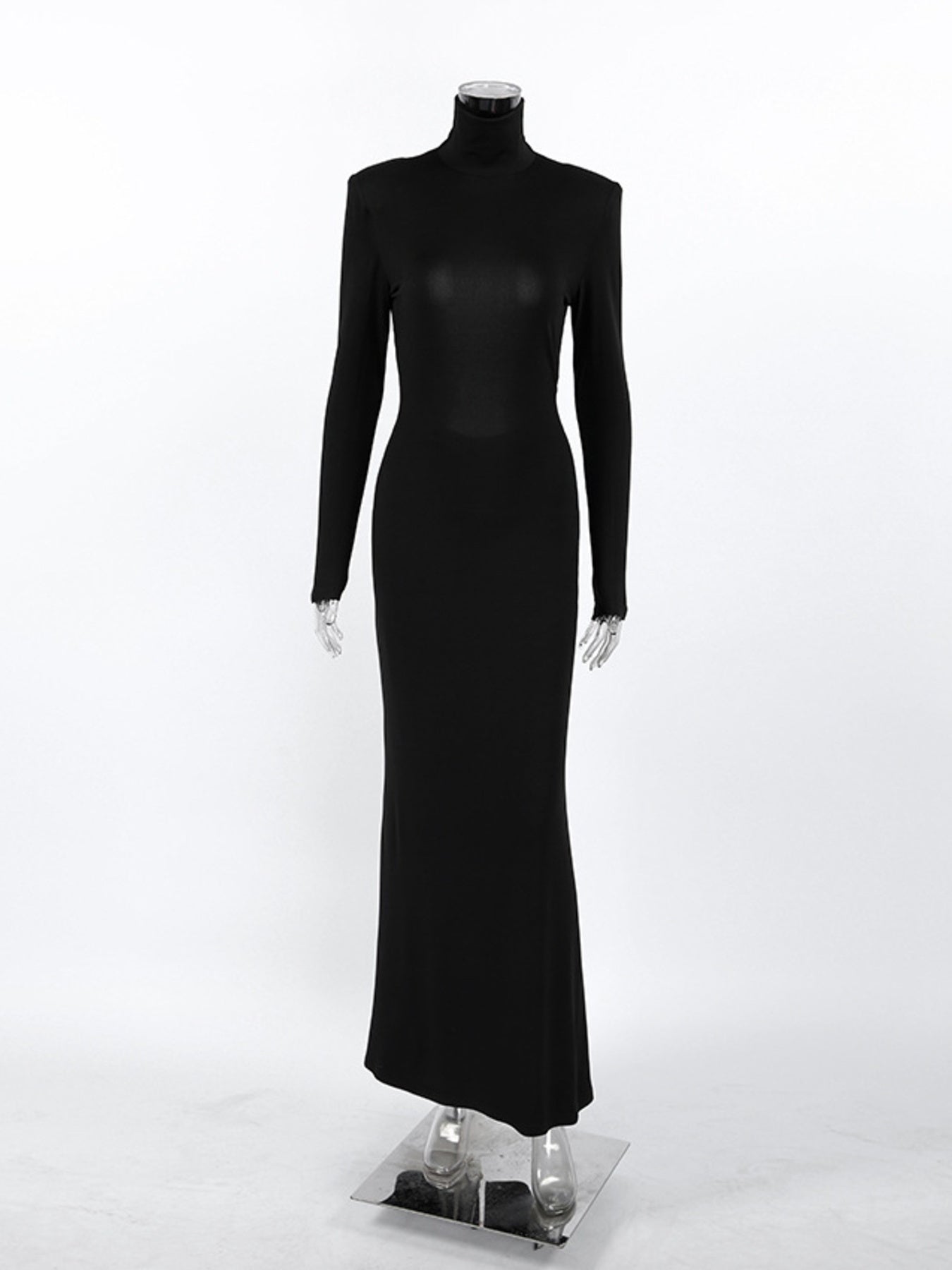 Backless Turtleneck Long Sleeve Bodycon Maxi Dress