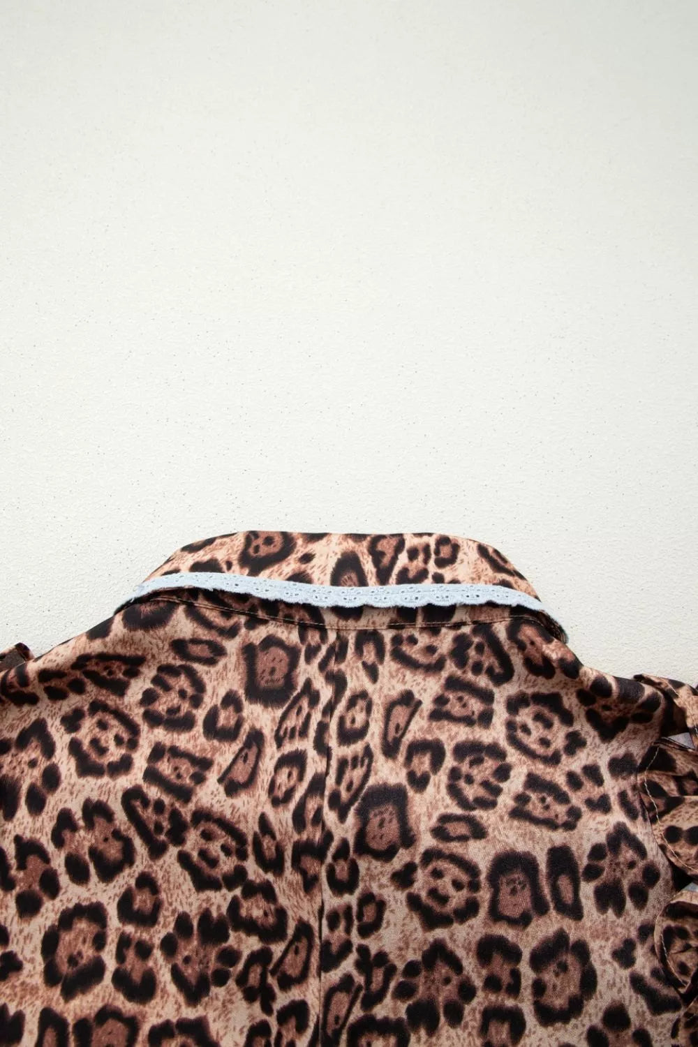Leopard Print Lace Trim Shirt Collar Button Down Loose Mini Dress