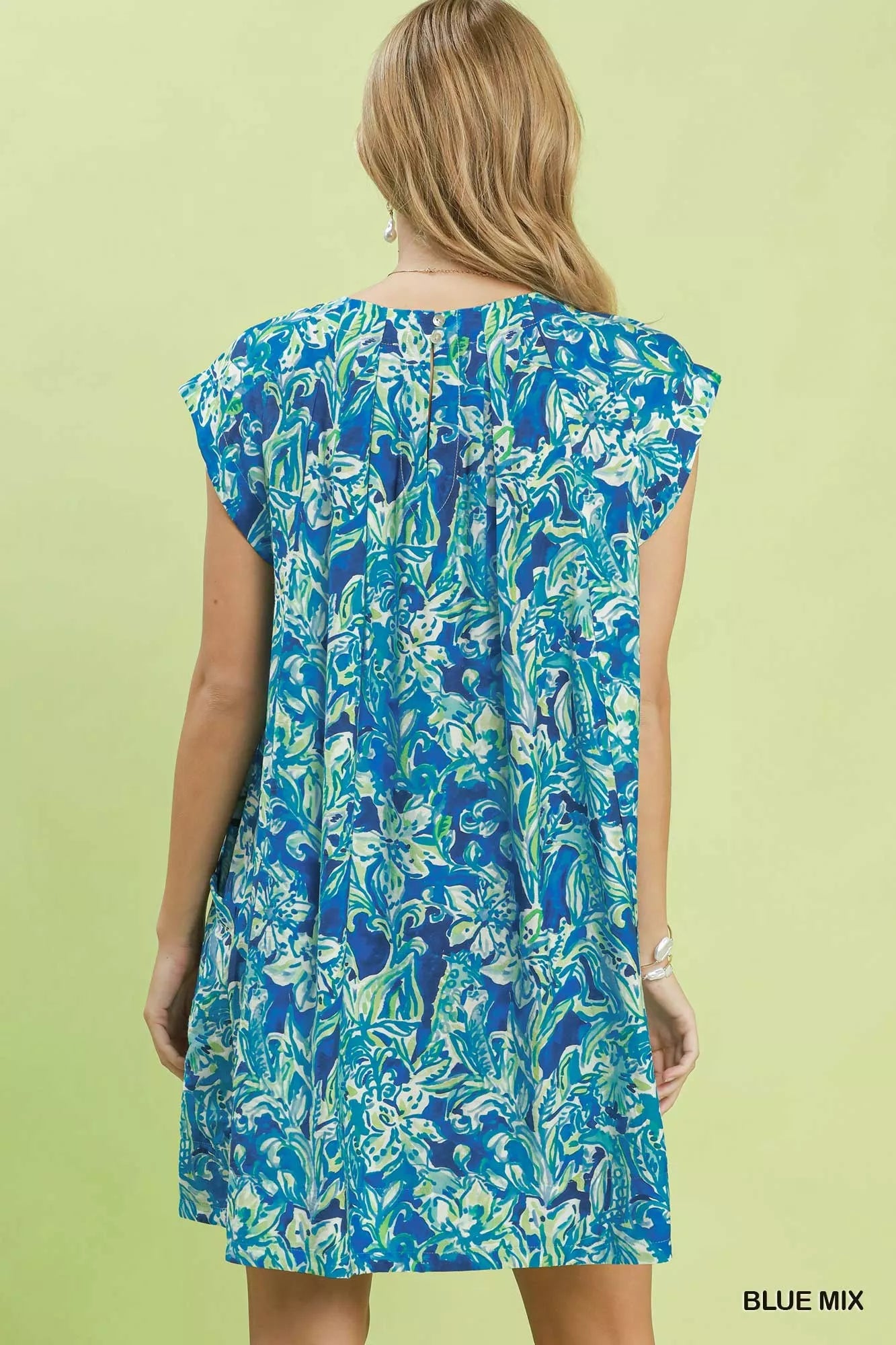 Umgee Tropical Floral Flutter Sleeve Swing Dress