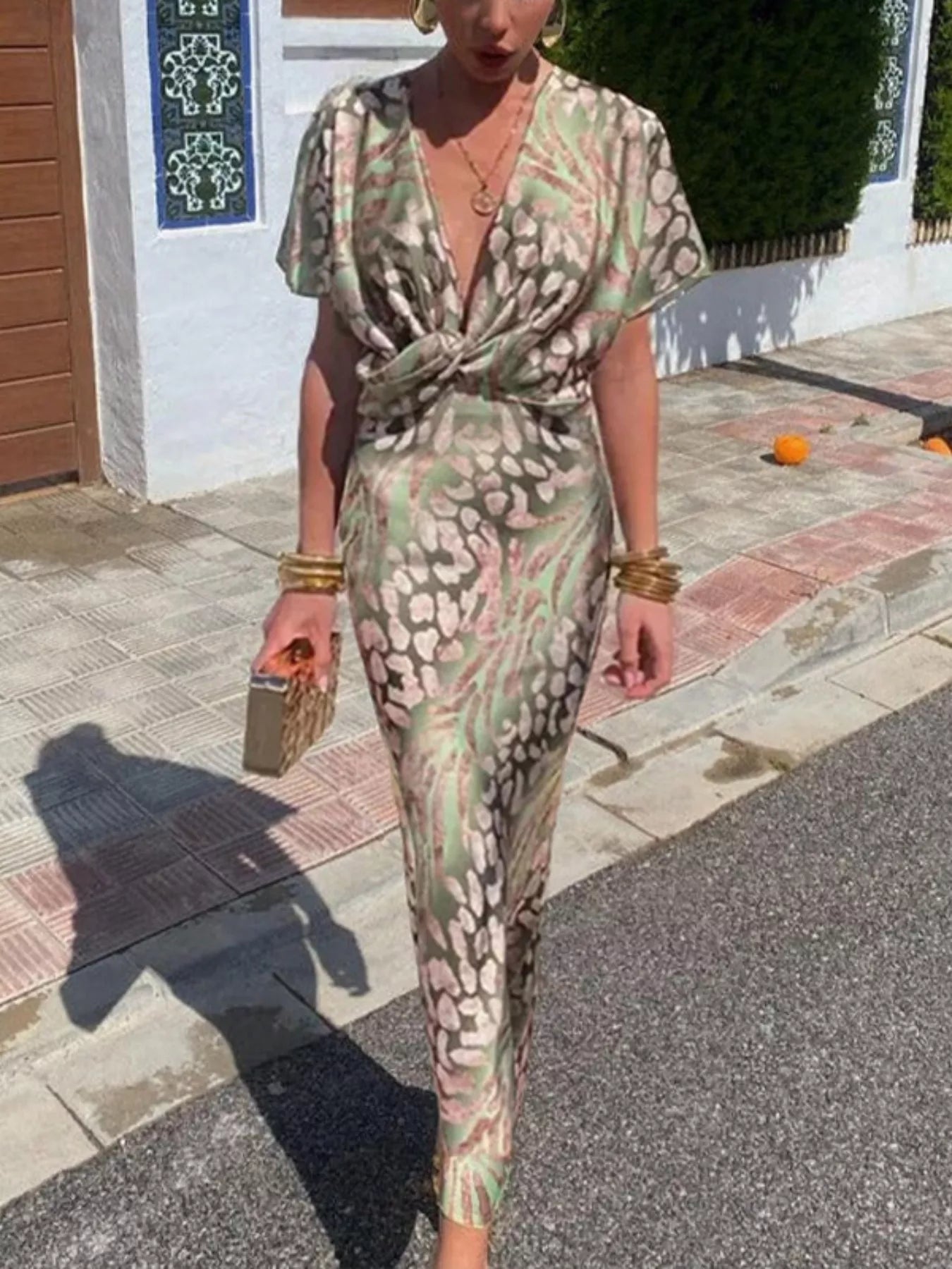 Full Size Twist-Front Animal Print Maxi Dress Plus Size