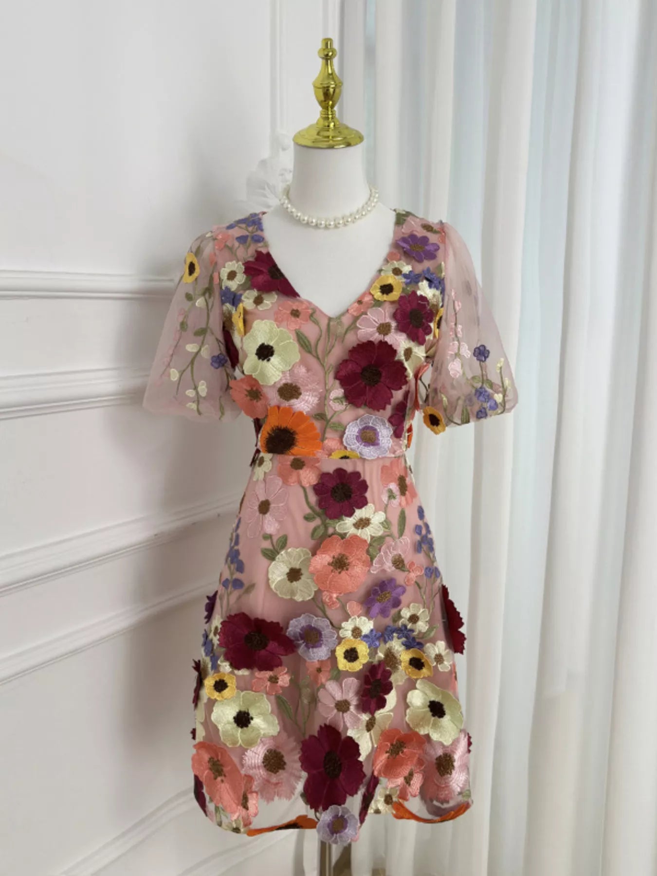 Plus Size Embroidered Floral V-Neck Mini Dress