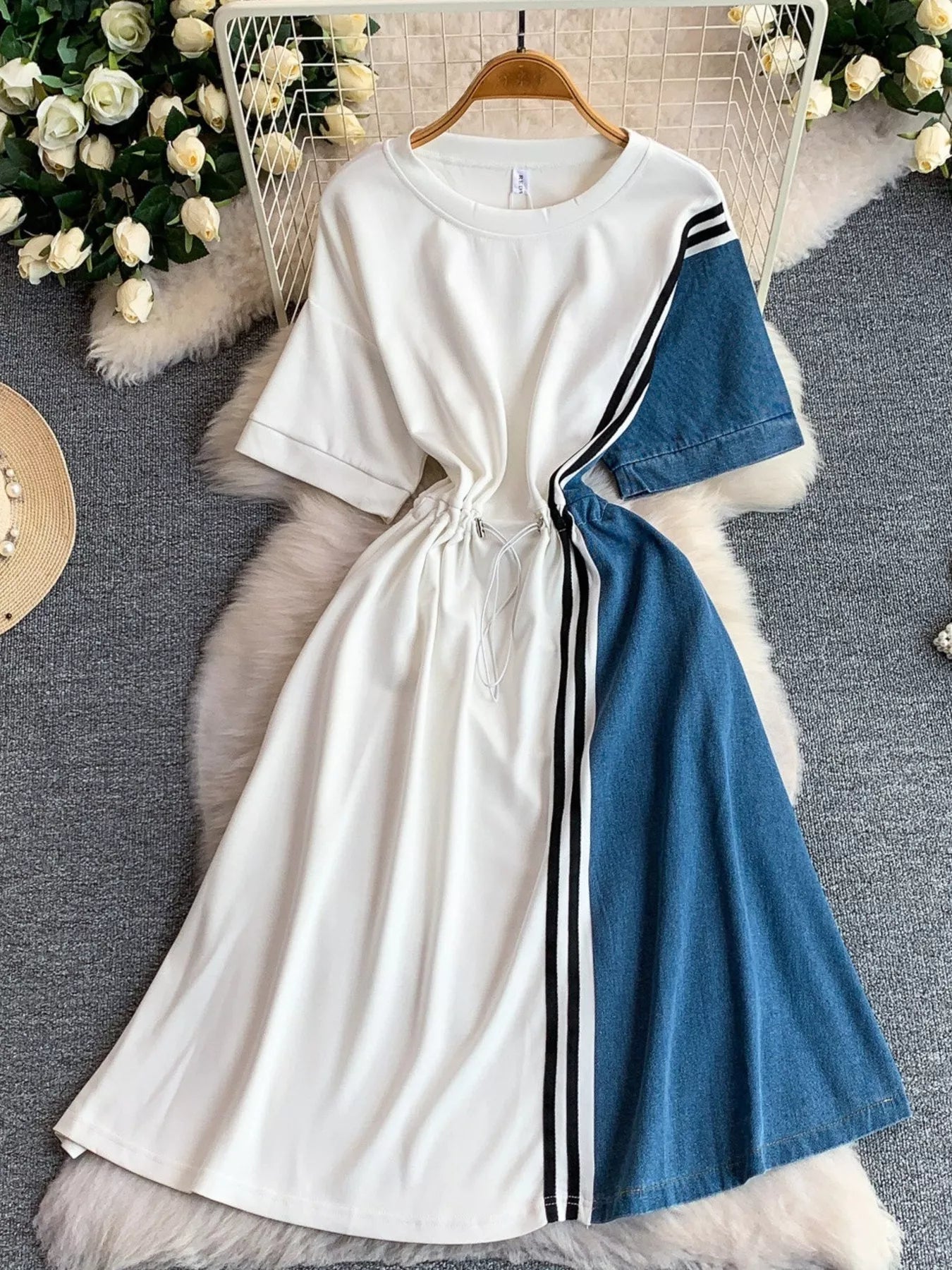 Color Block Short Sleeve Casual Dress